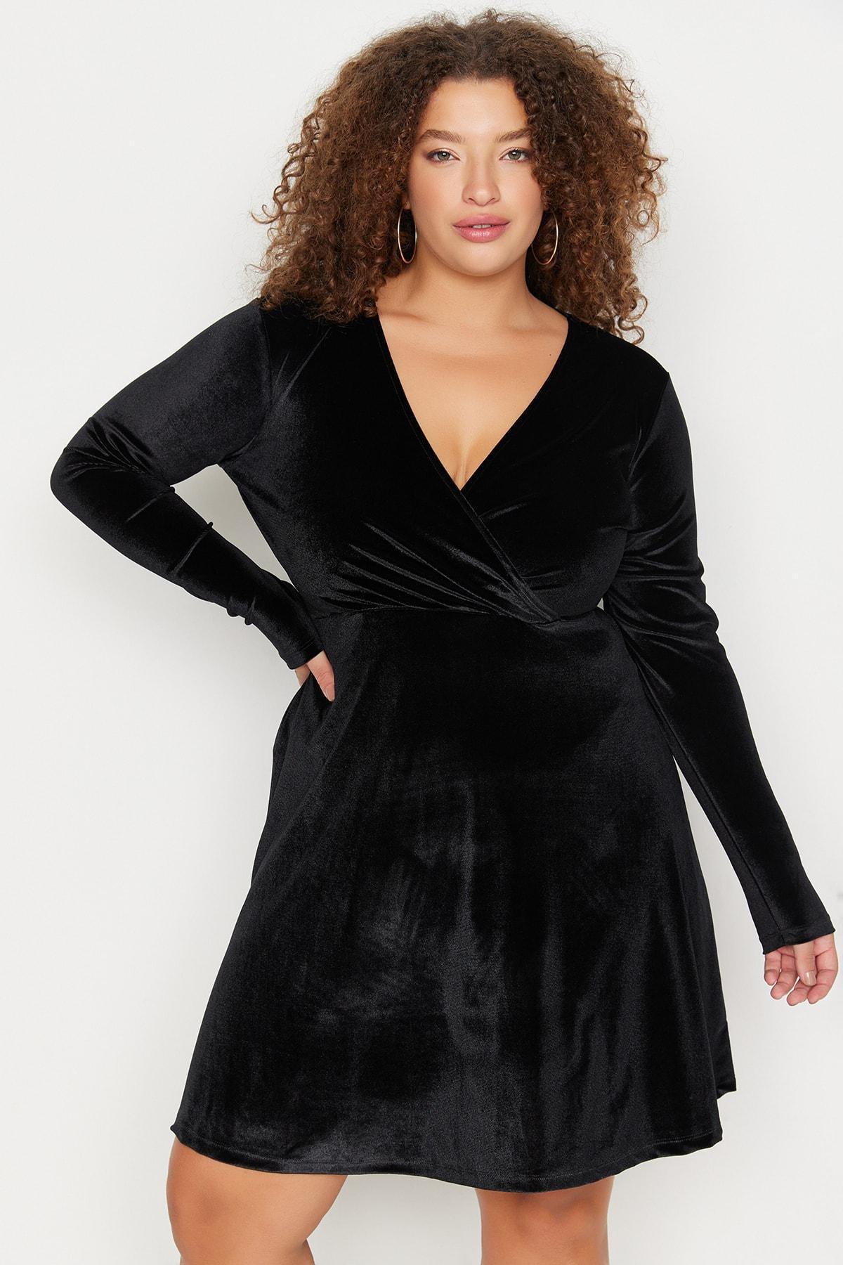 Black Skater Double-Breasted Plus Size Dress, , large image number 1
