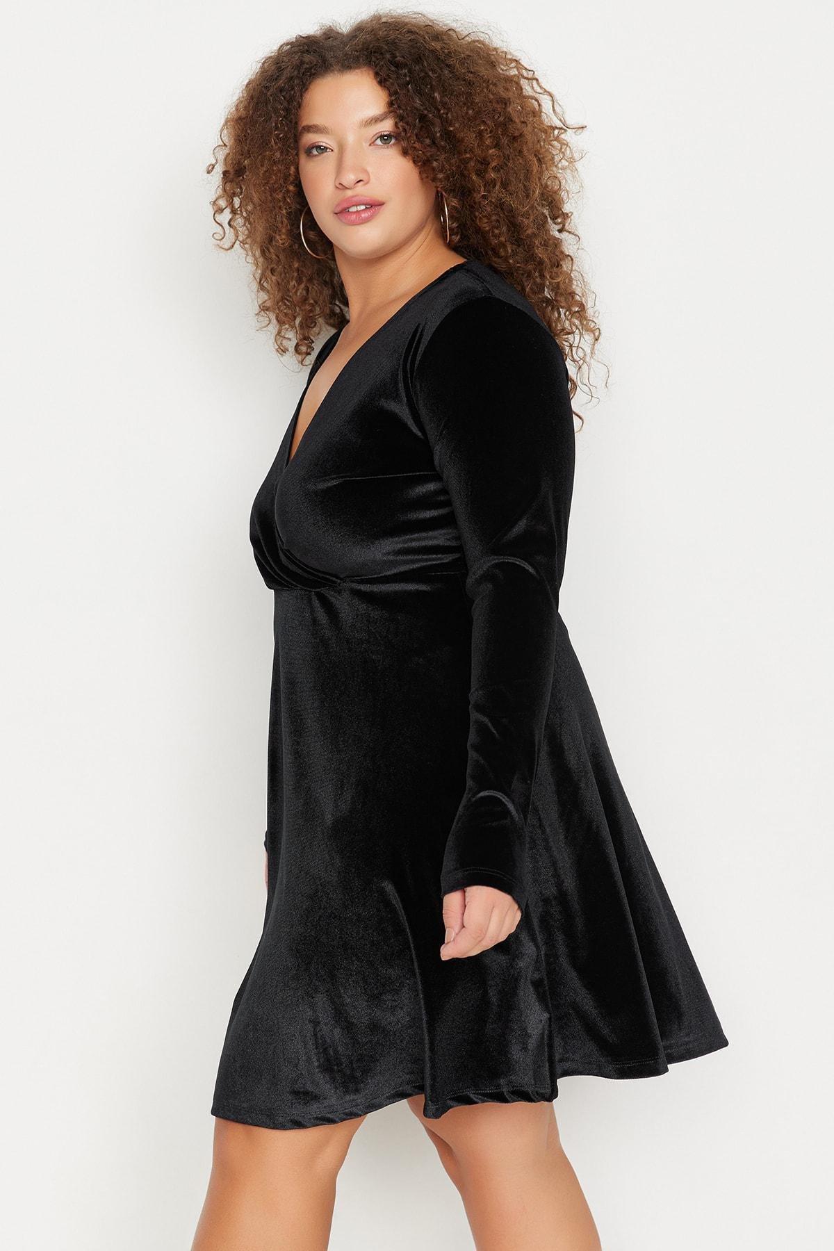 Black Skater Double-Breasted Plus Size Dress, , large image number 2