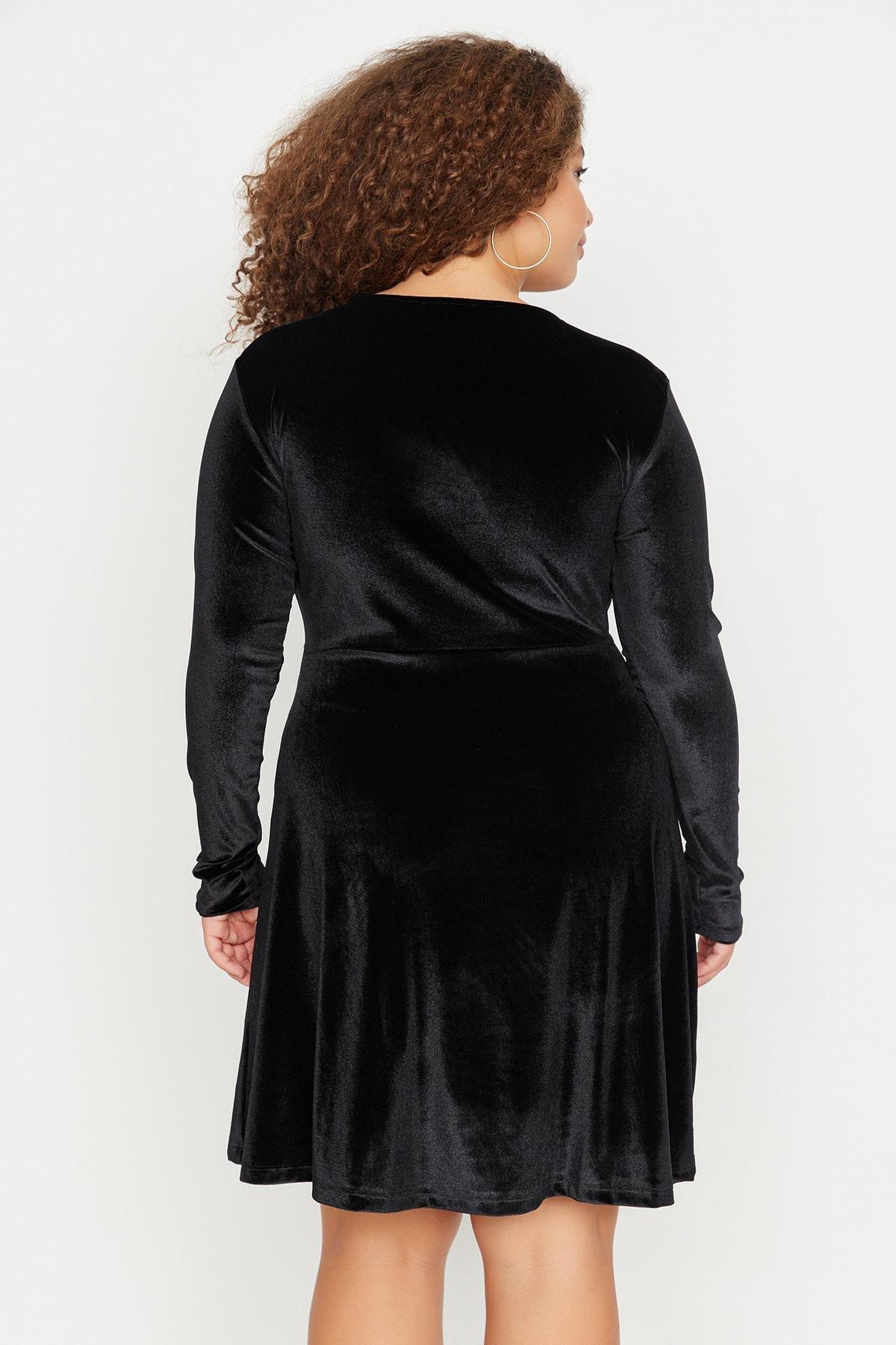 Black Skater Double-Breasted Plus Size Dress, , large image number 4