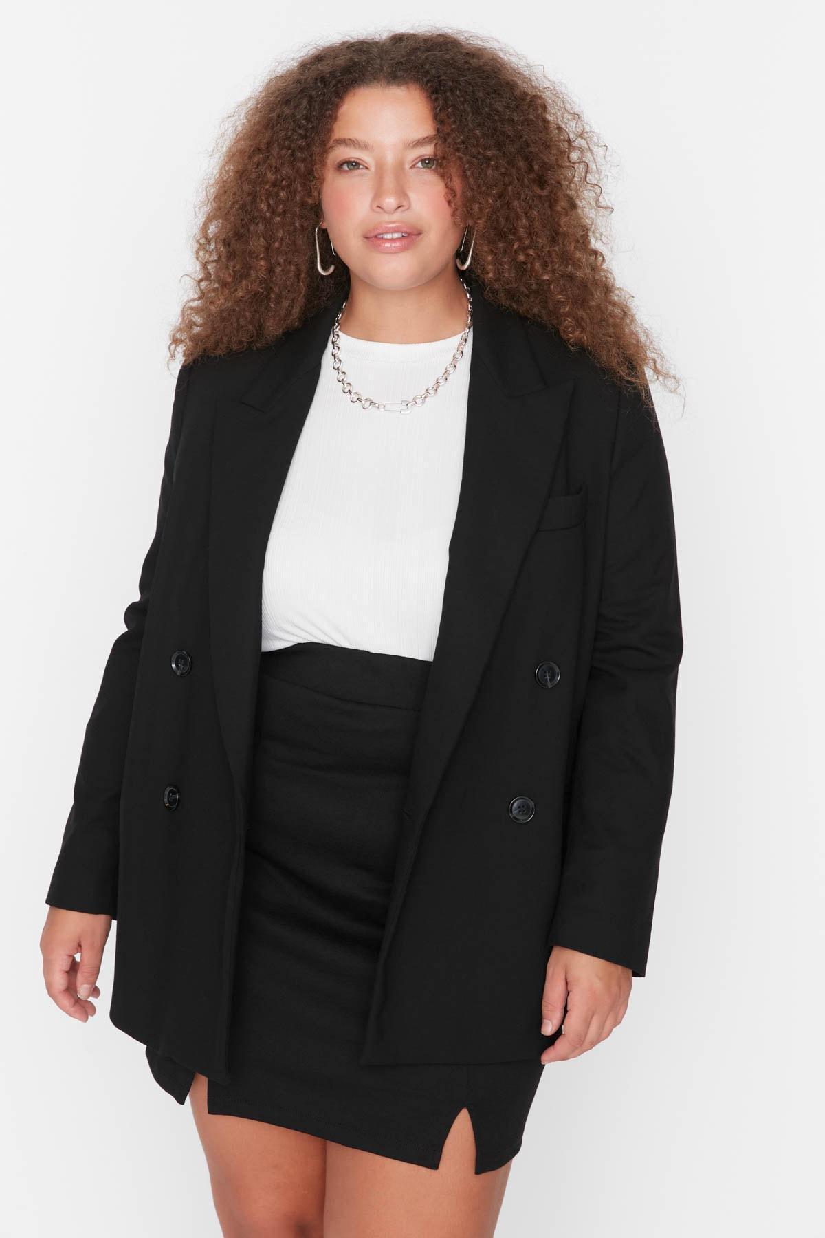 Black Mini Plus Size Pencil Skirt, , large image number 0
