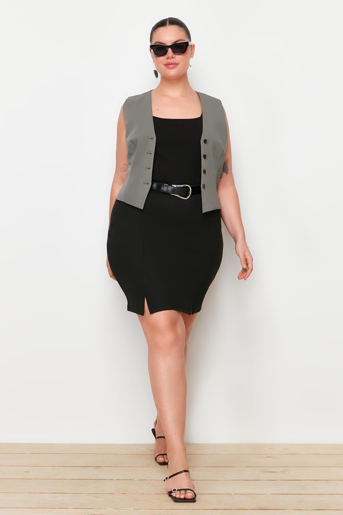 Black Mini Plus Size Pencil Skirt, , large image number 1