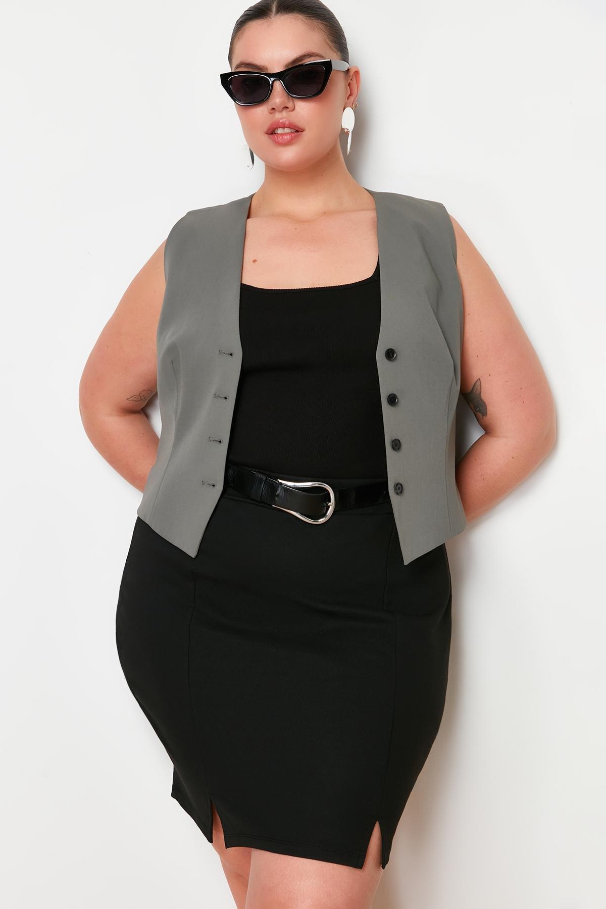 Black Mini Plus Size Pencil Skirt, , large image number 4