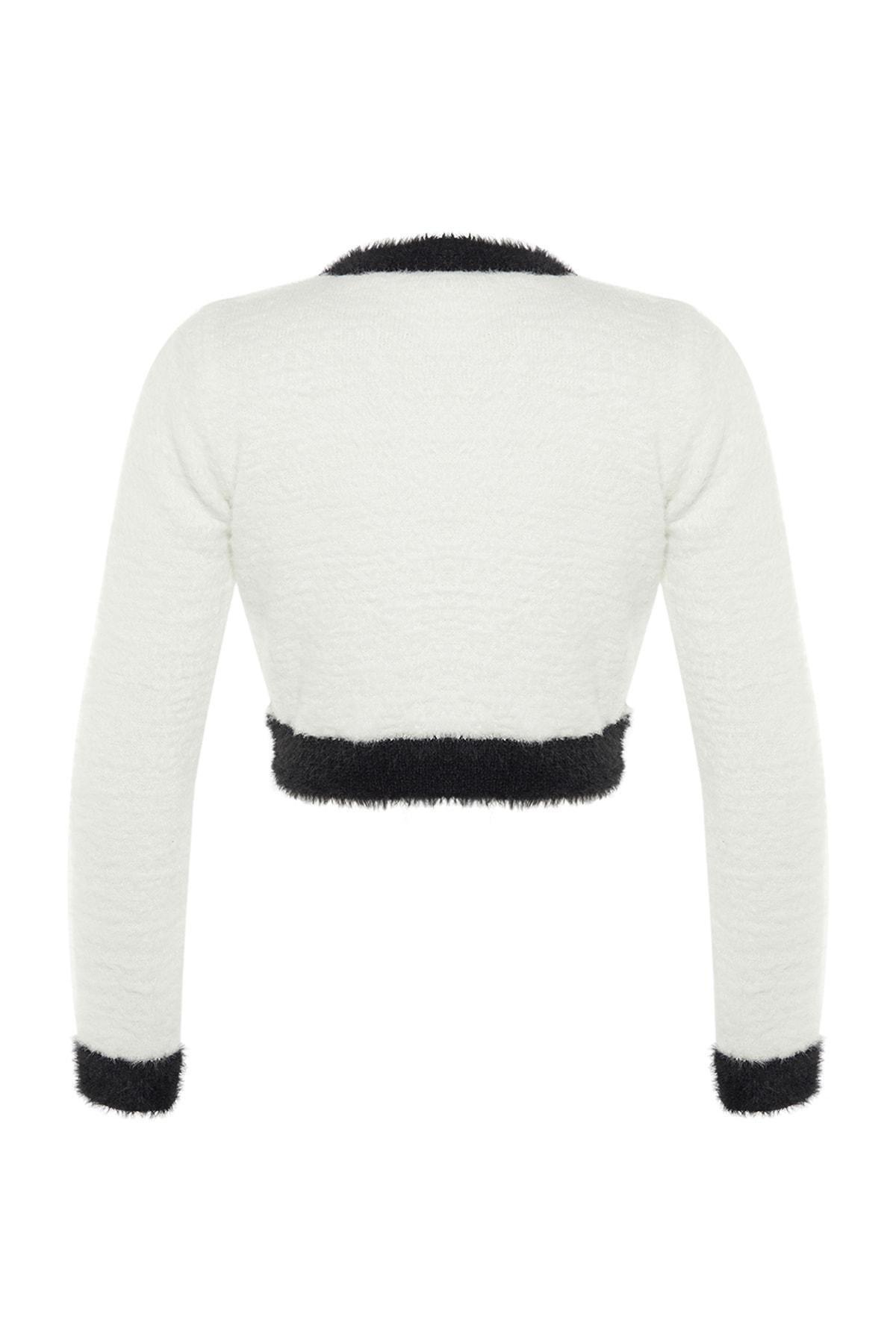 Ecru Colour Block Crew Neck Slim Cardigan, , large image number 5