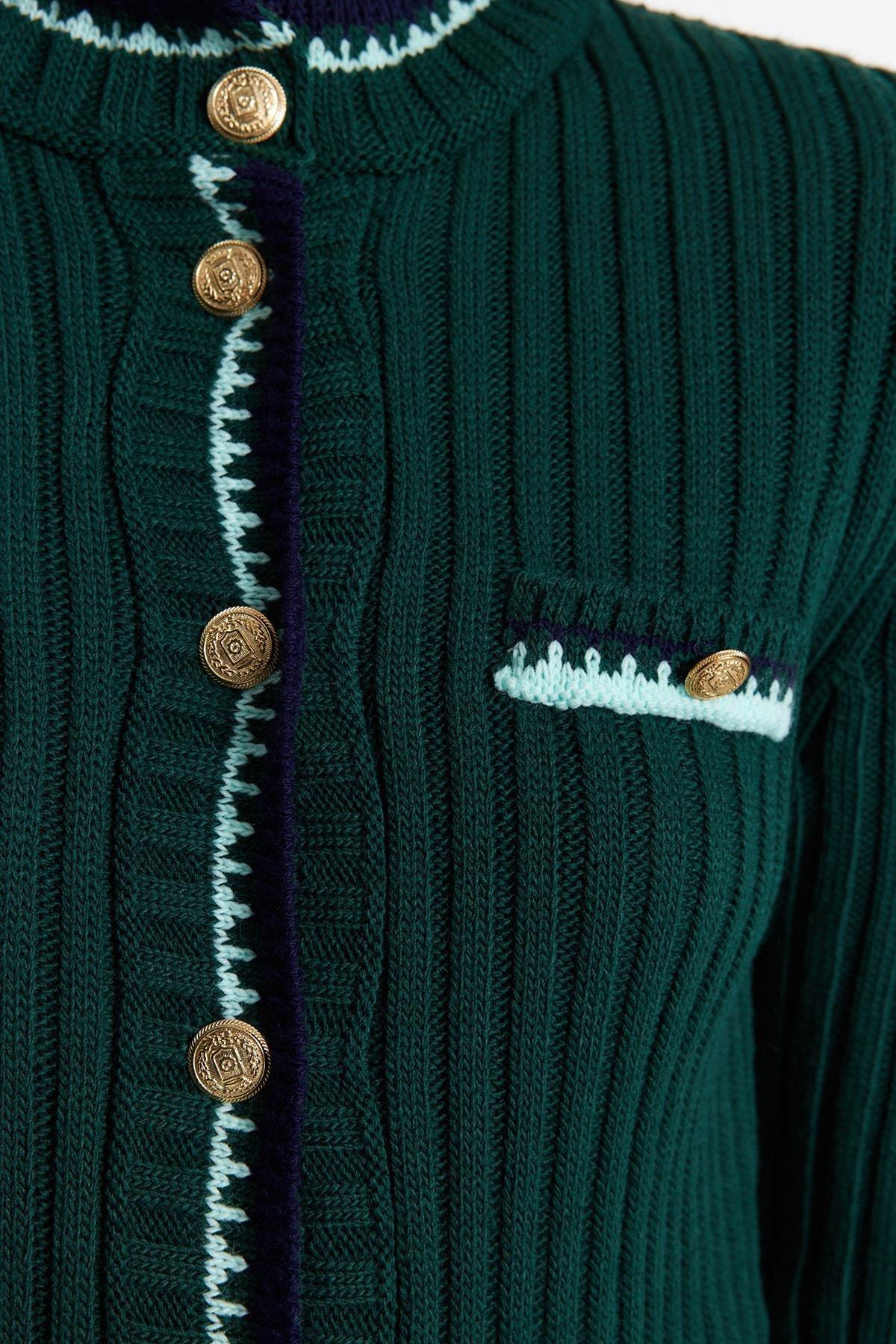 Green Colourblock Crew Neck Cardigan, , large image number 2