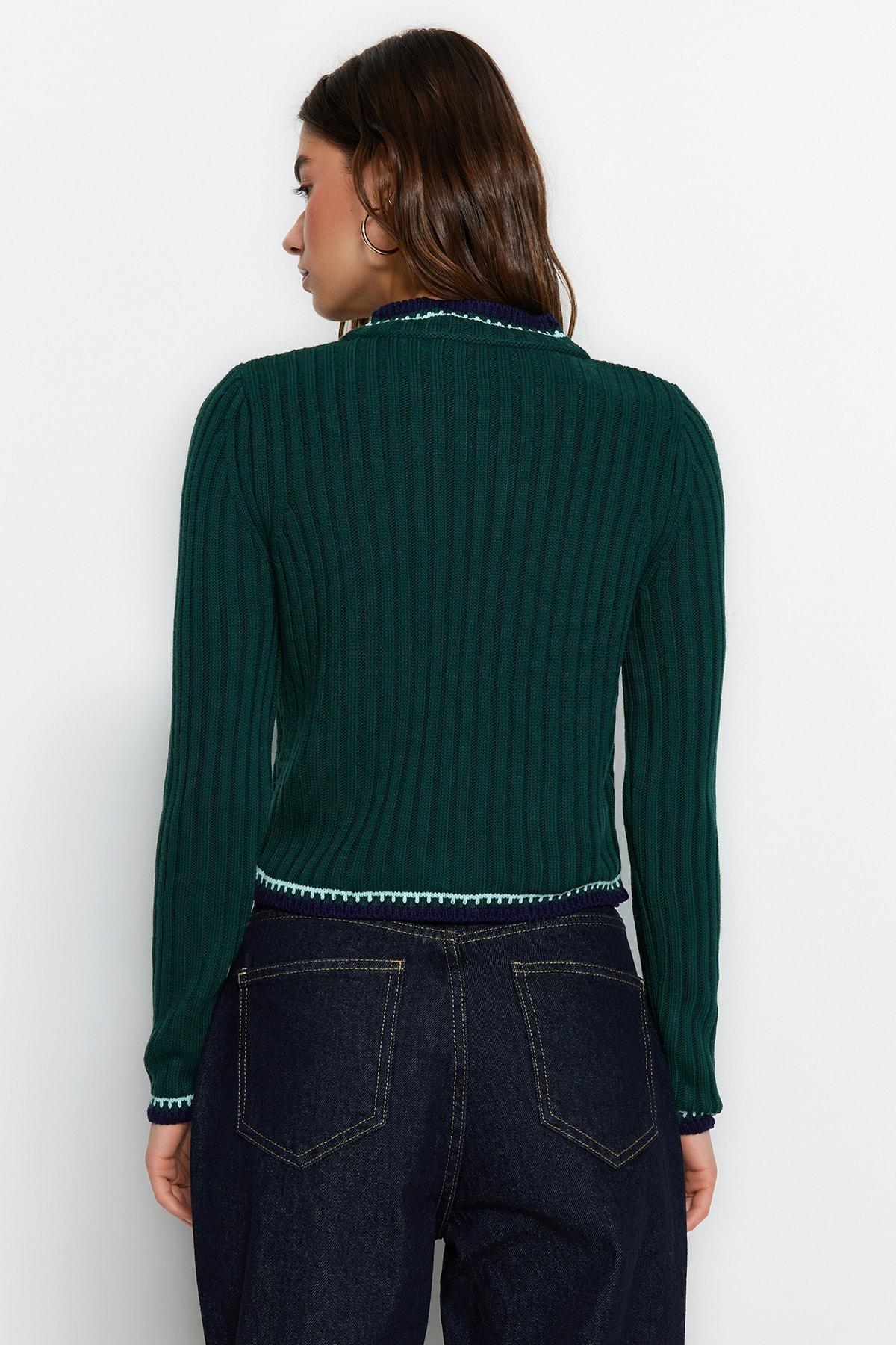 Green Colourblock Crew Neck Cardigan, , large image number 4