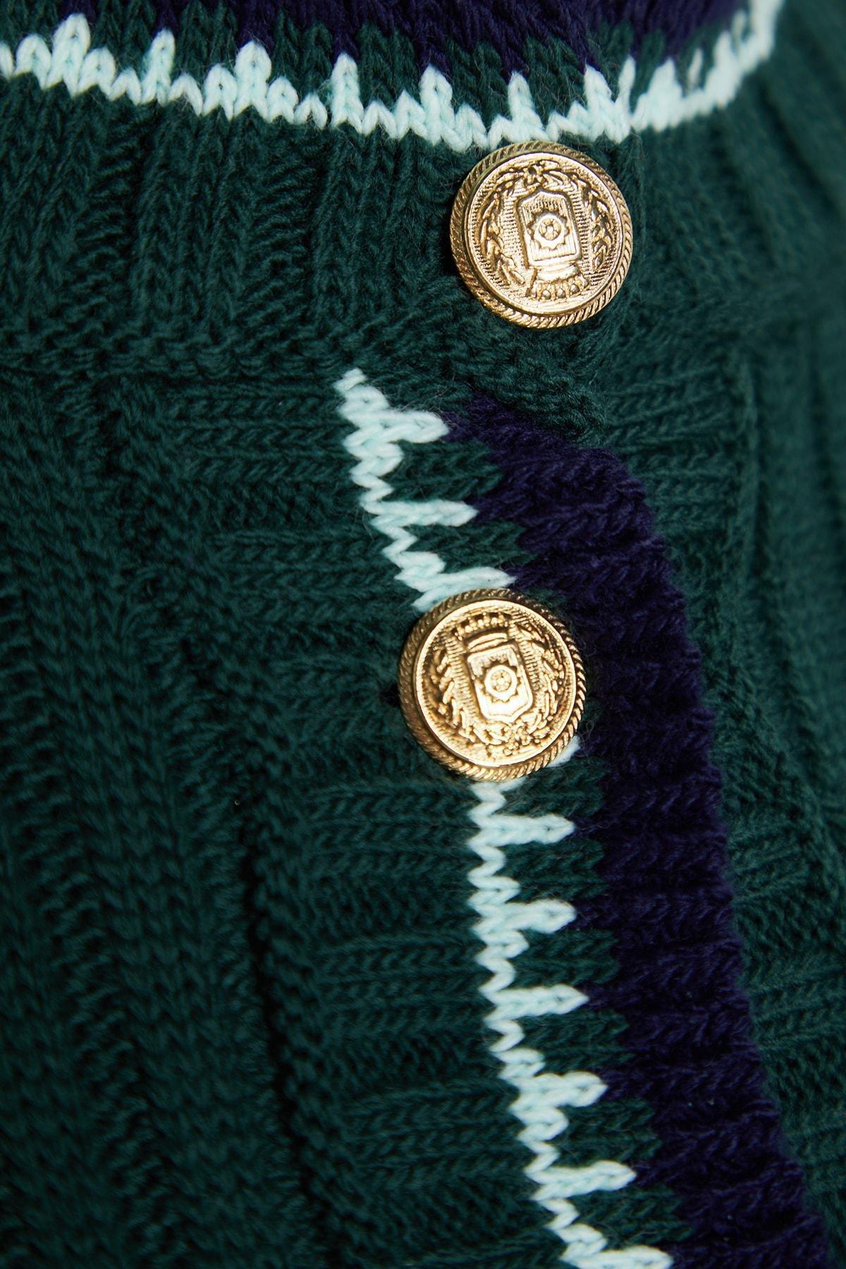 Green Colourblock Crew Neck Cardigan, , large image number 6