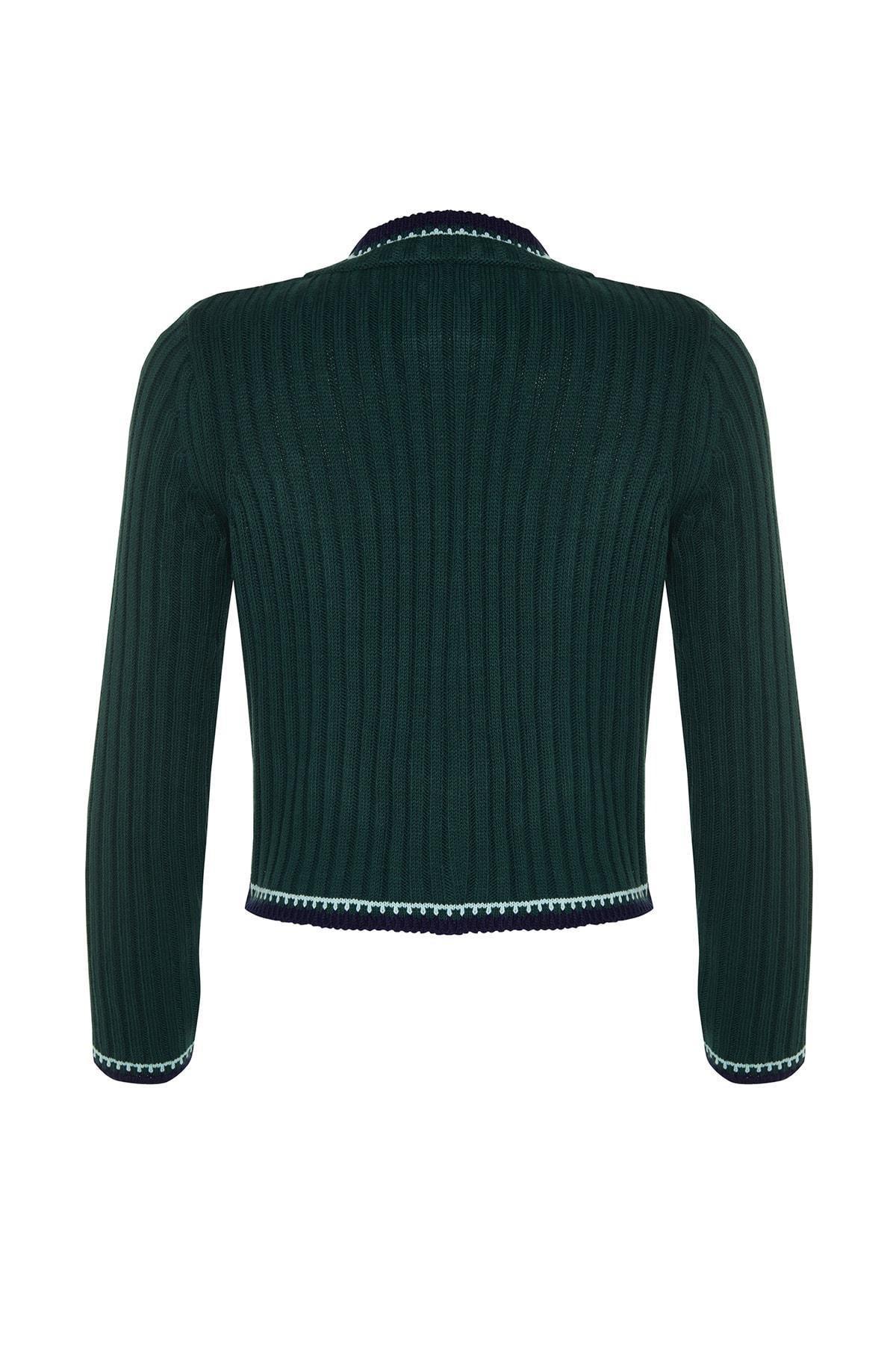 Green Colourblock Crew Neck Cardigan, , large image number 7