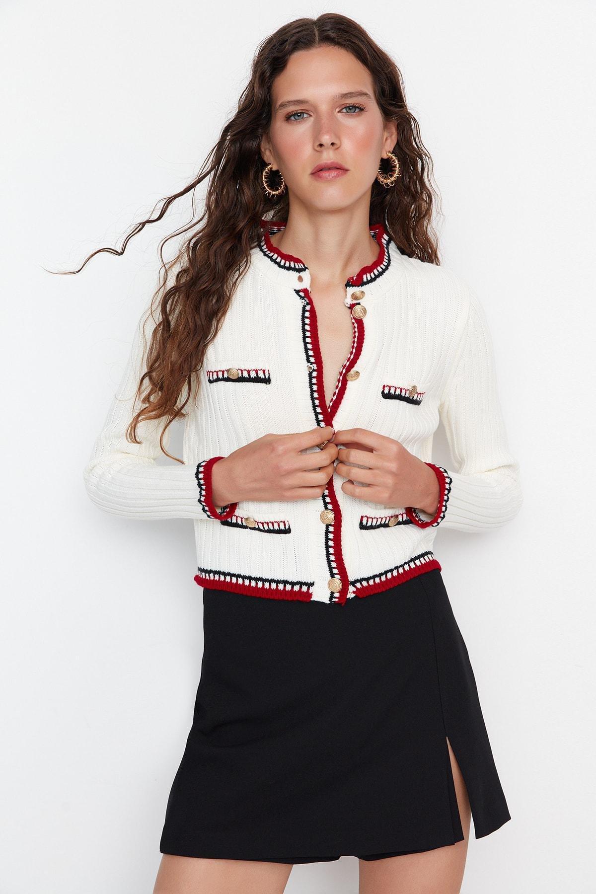 White Crew Neck Cardigan, , large image number 2