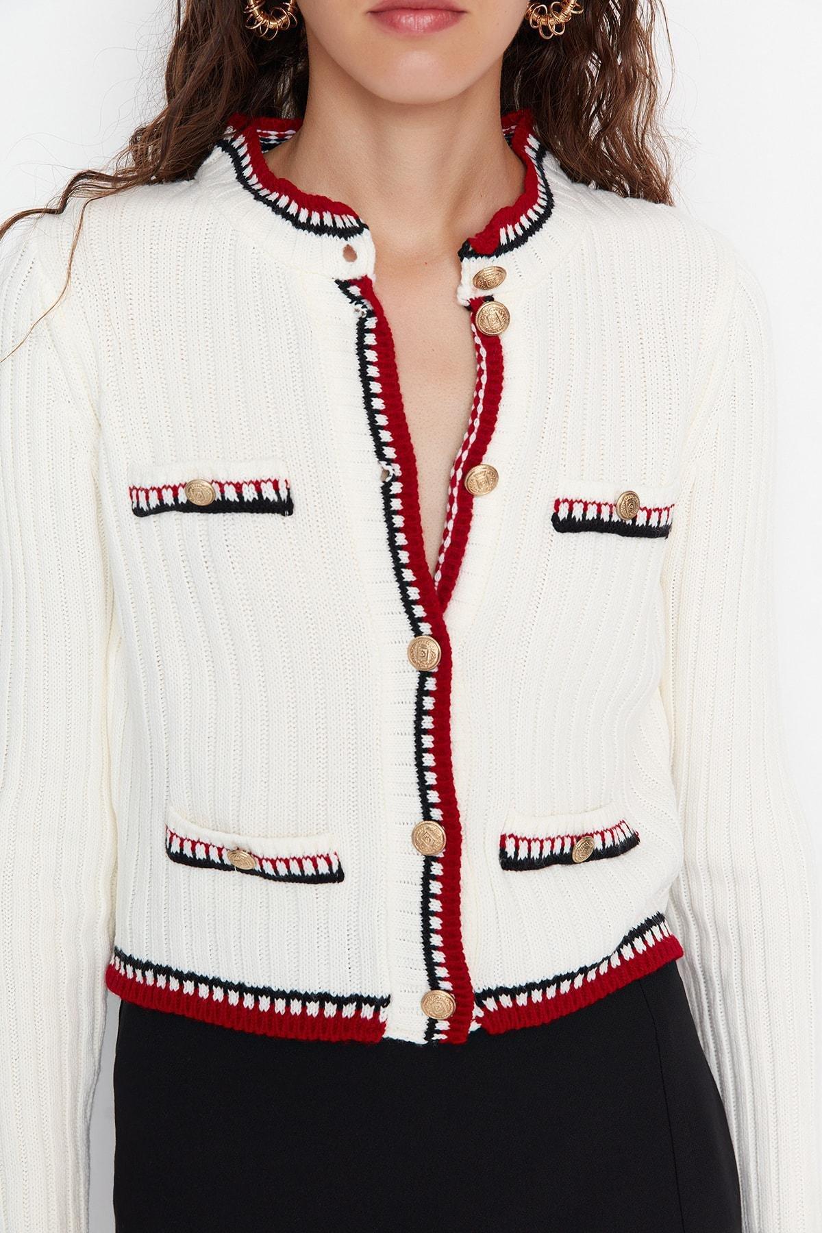 White Crew Neck Cardigan, , large image number 3