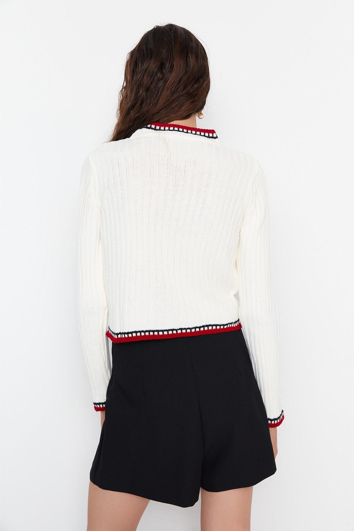 White Crew Neck Cardigan, , large image number 4
