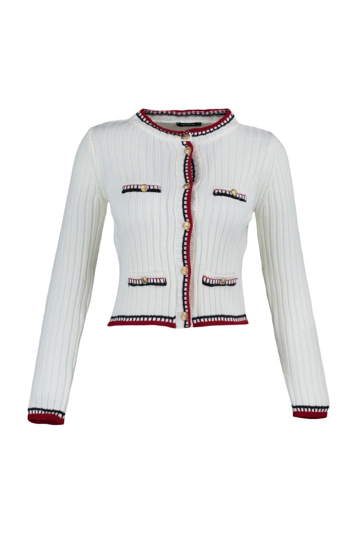 White Crew Neck Cardigan, , large image number 5