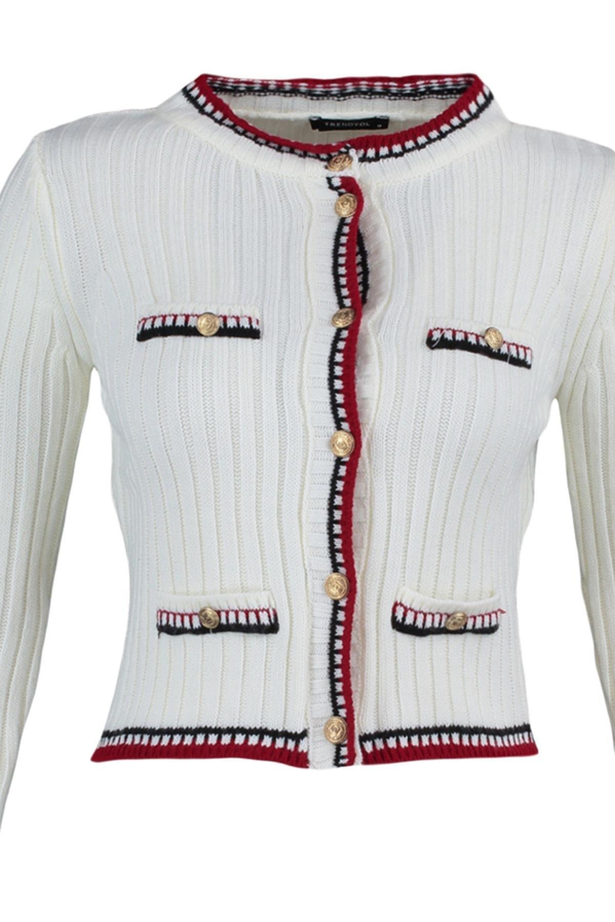 White Crew Neck Cardigan, , large image number 6
