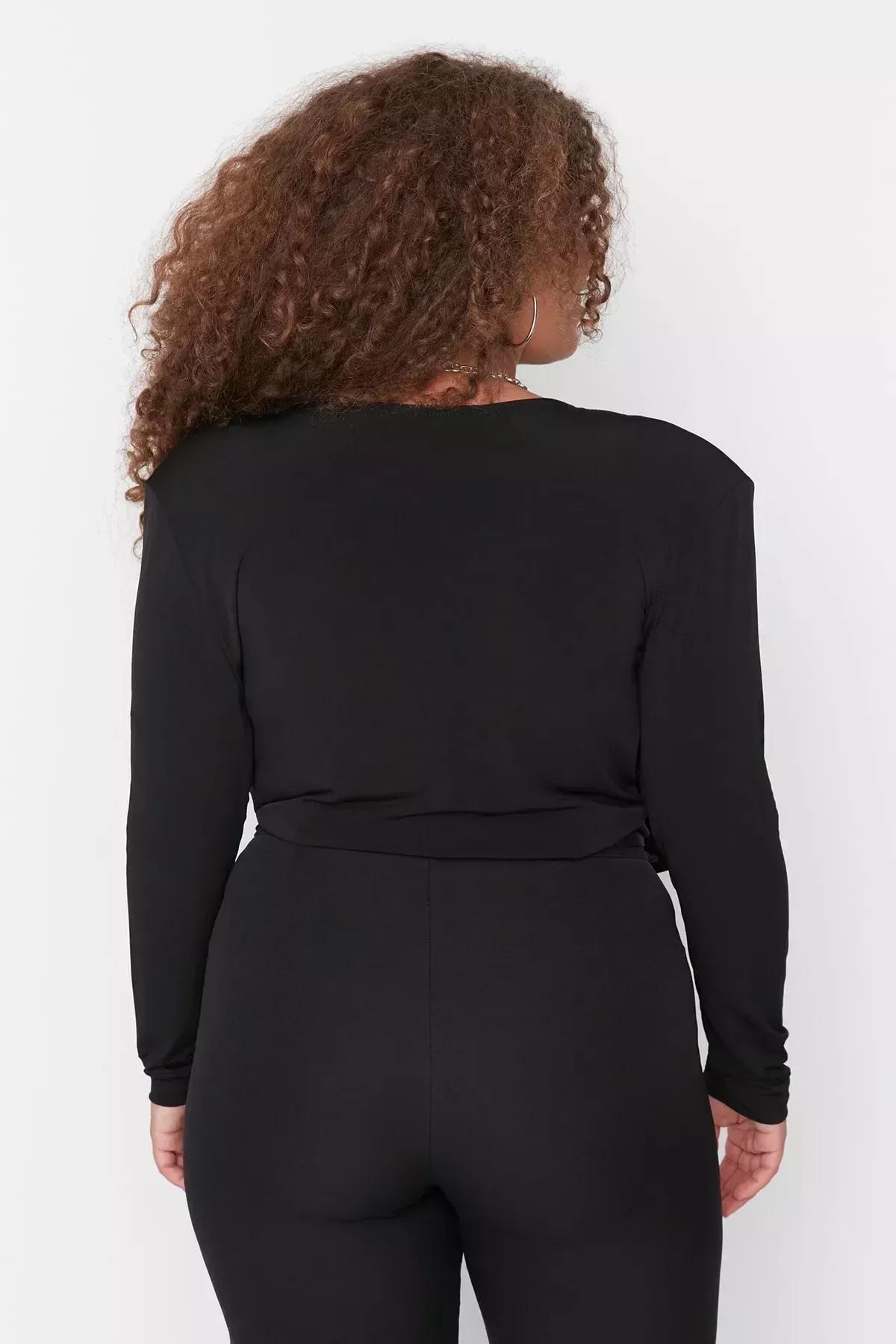 Black V-Neck Plus Size Bodysuit, Black, large image number 4