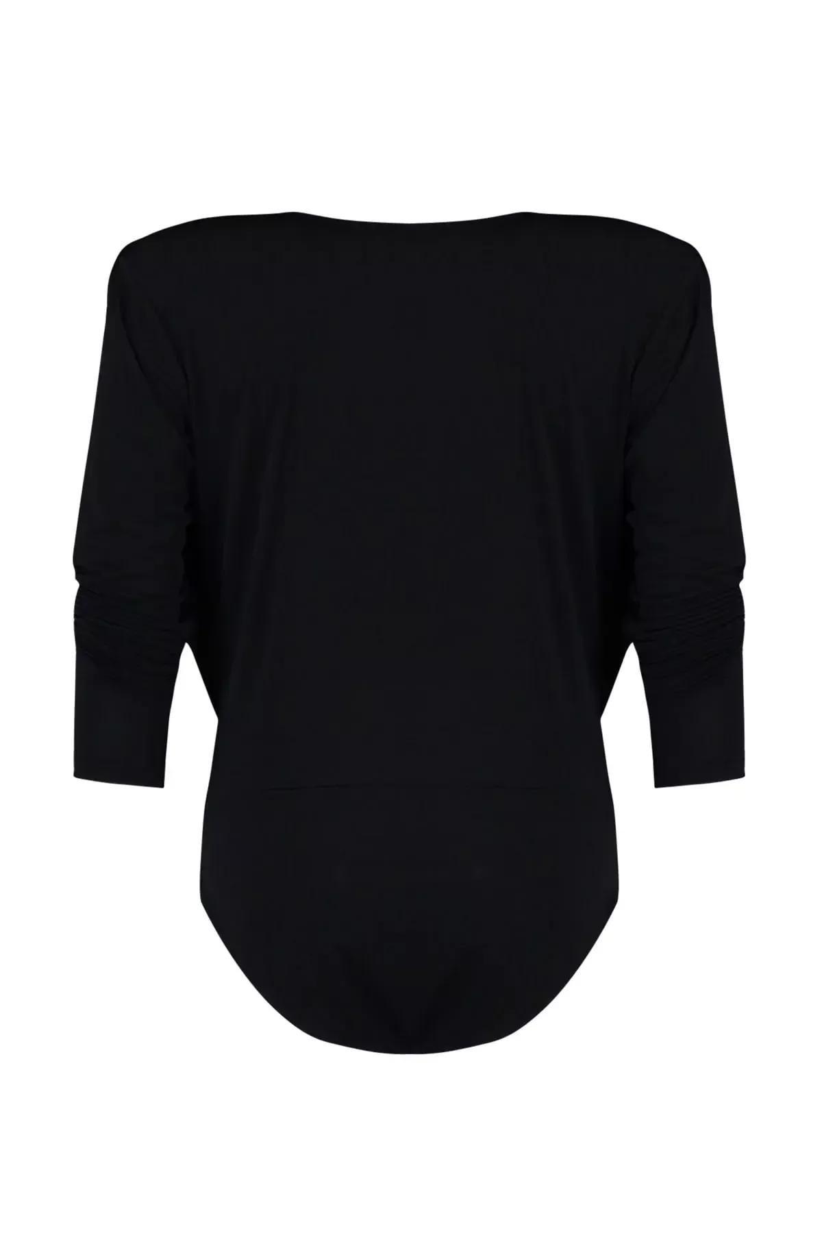 Black V-Neck Plus Size Bodysuit, Black, large image number 5