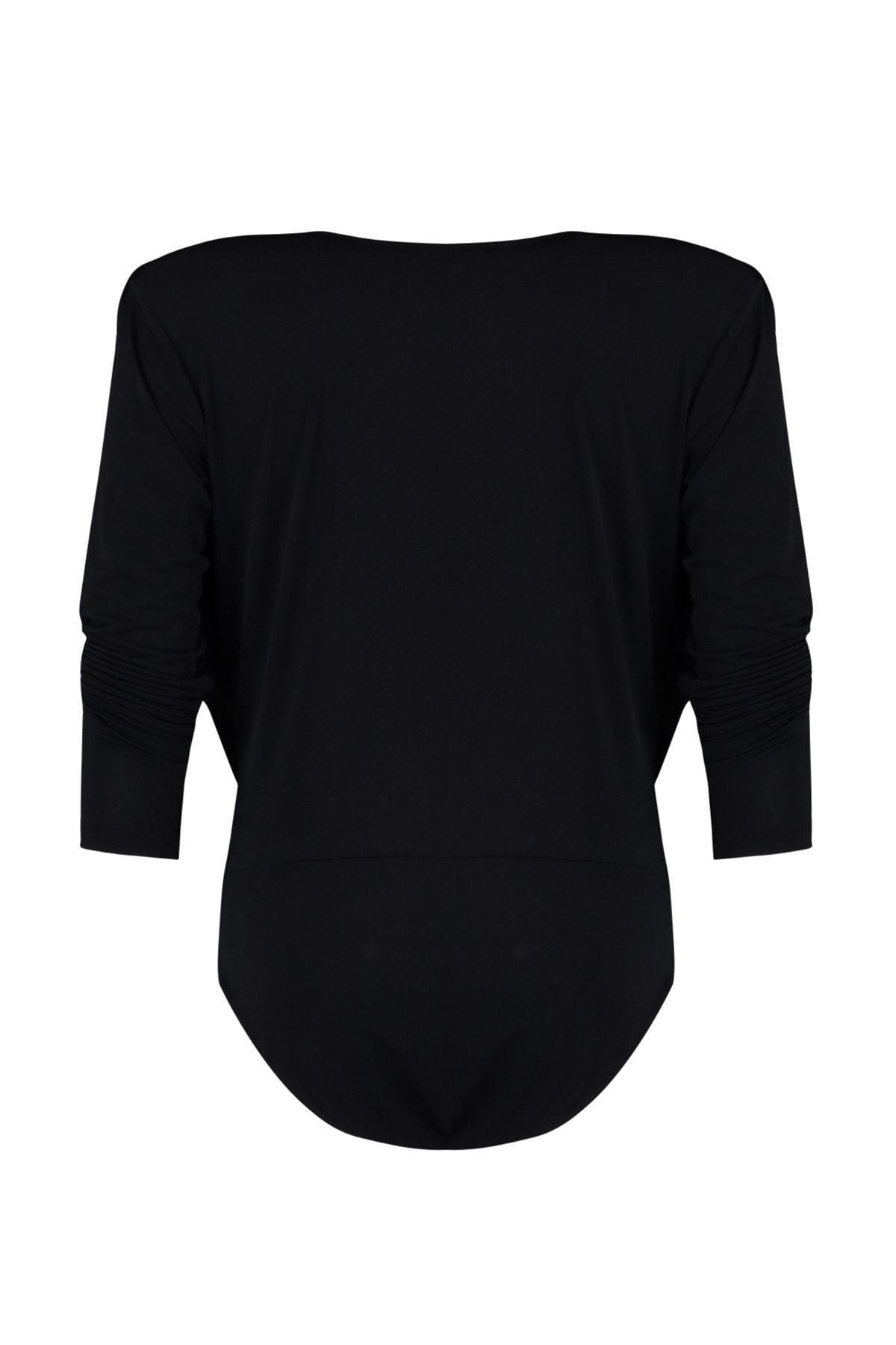 Trendyol - Black V-Neck Plus Size Bodysuit