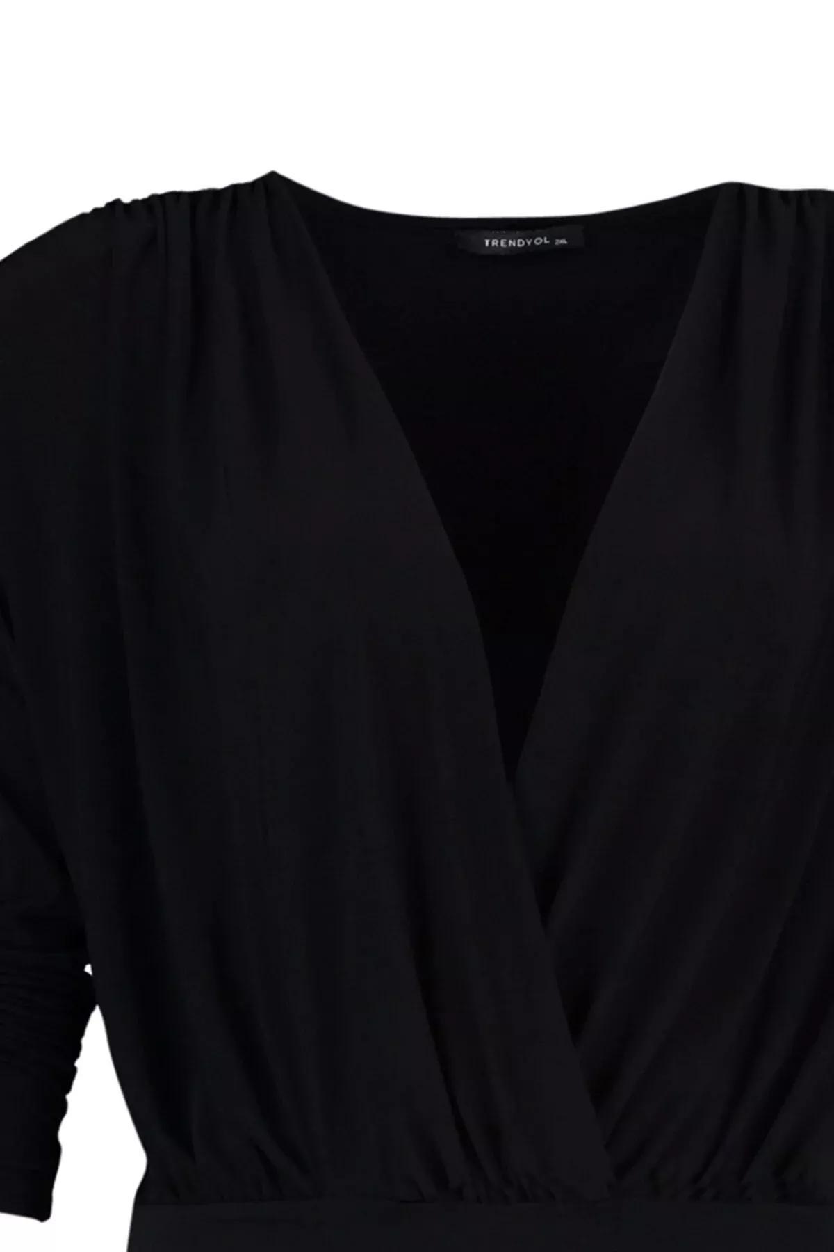 Black V-Neck Plus Size Bodysuit, Black, large image number 6