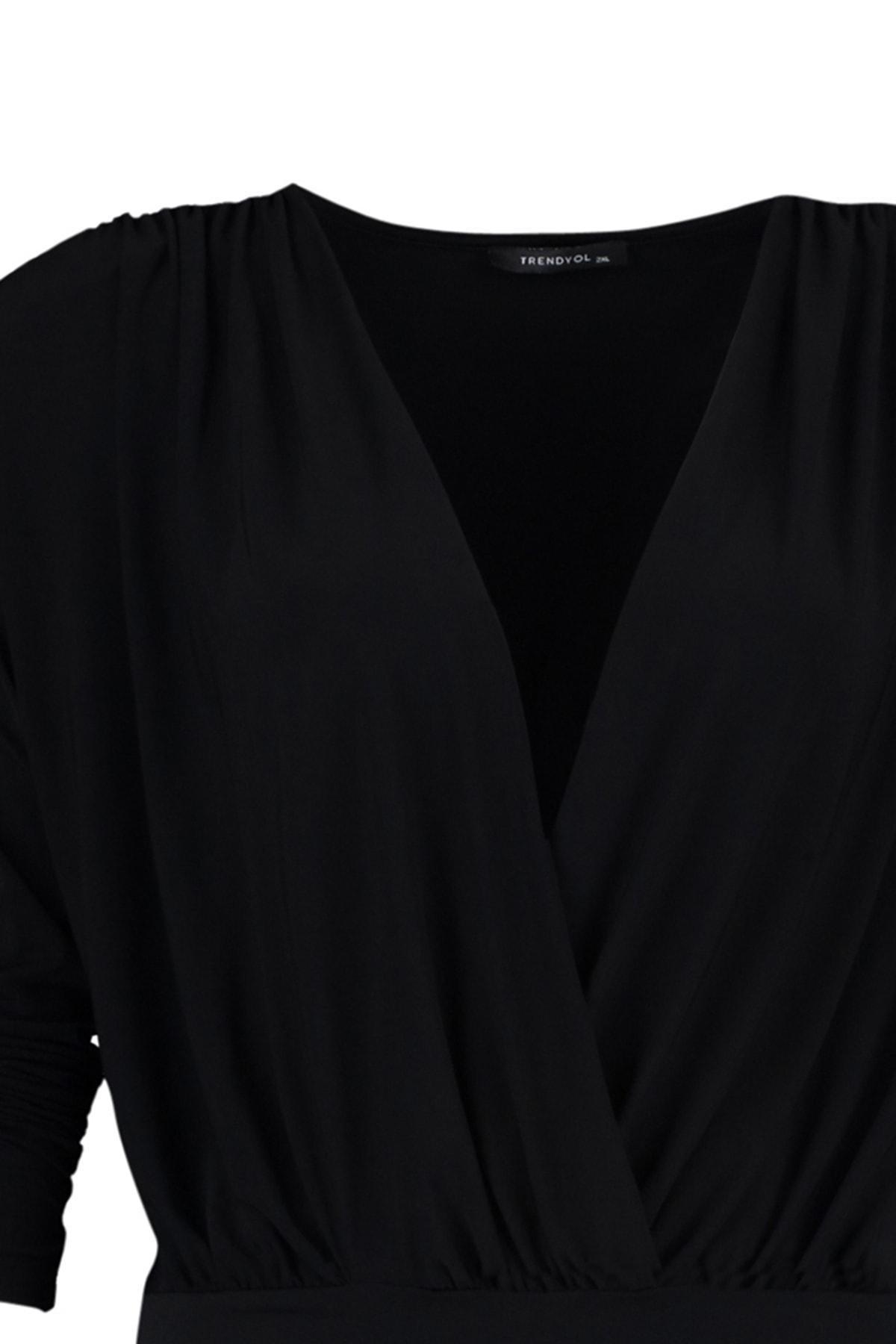 Black V-Neck Plus Size Bodysuit, , large image number 7