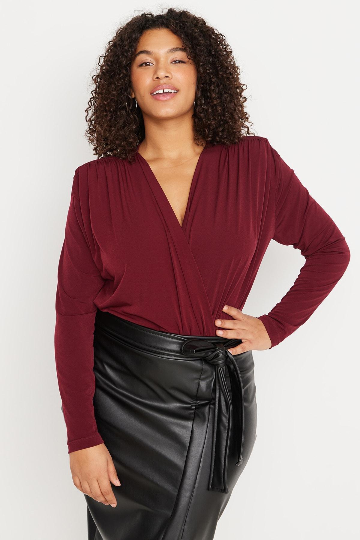 Burgundy Plus Size Bodysuit, , large image number 0