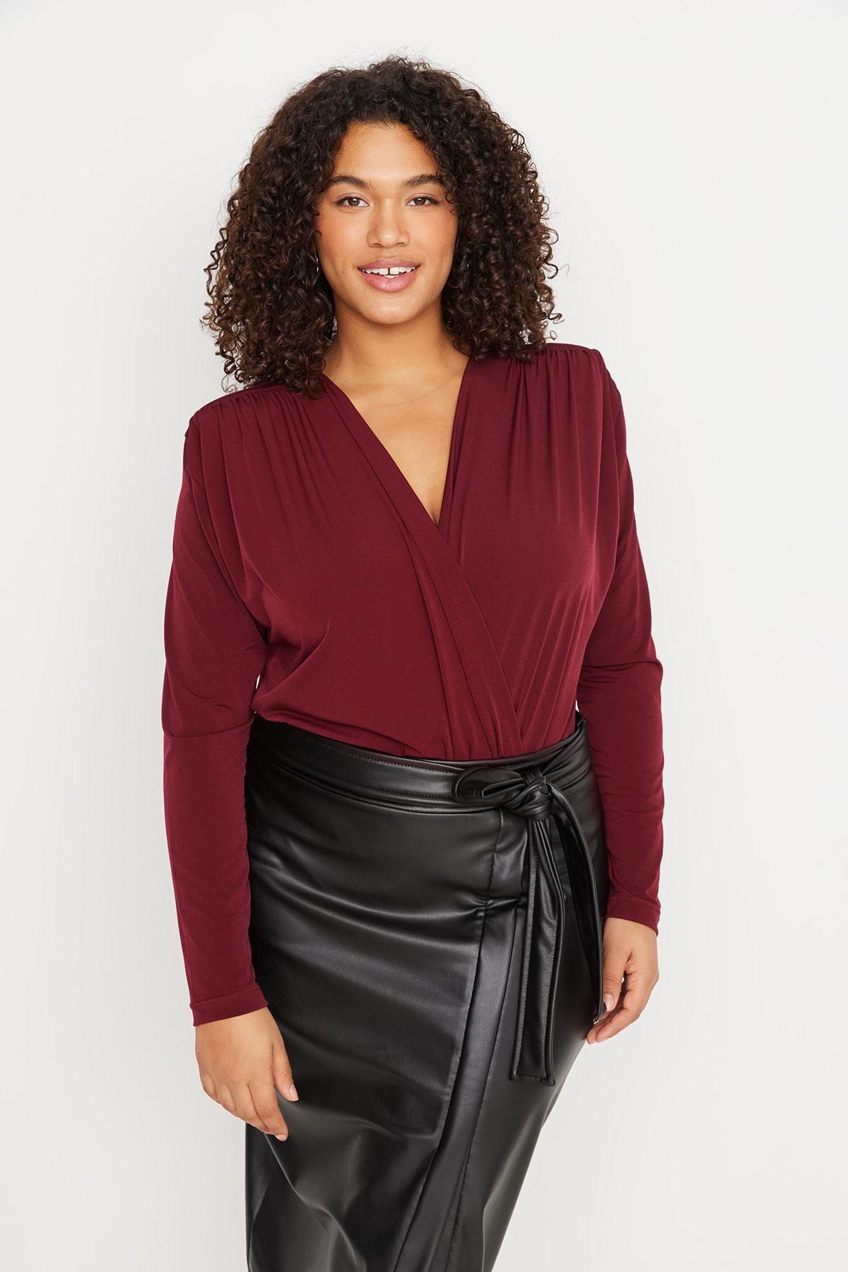 Burgundy Plus Size Bodysuit, , large image number 1