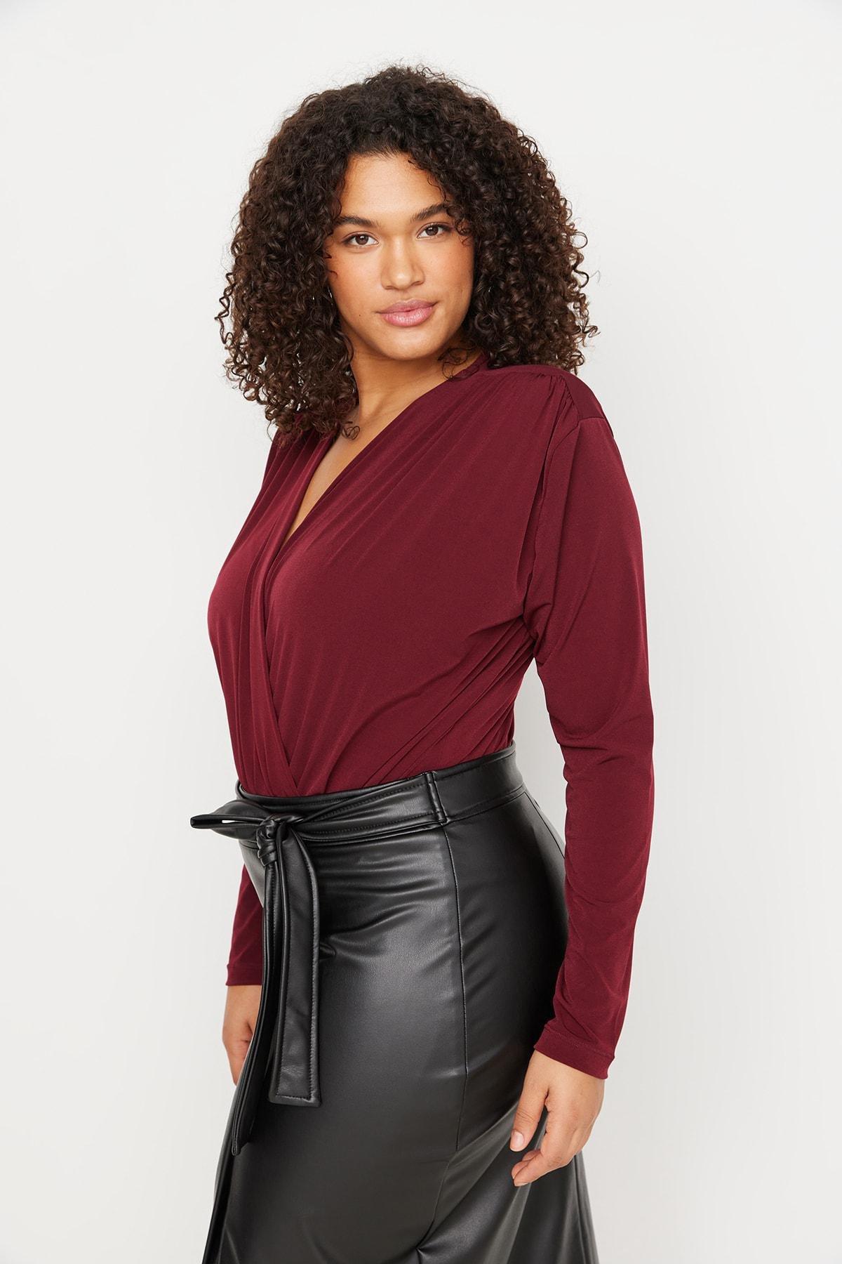 Burgundy Plus Size Bodysuit, , large image number 2