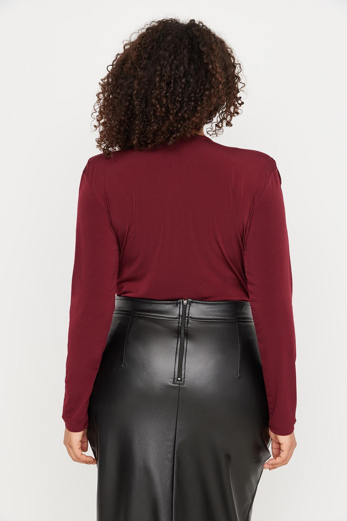 Burgundy Plus Size Bodysuit, , large image number 4