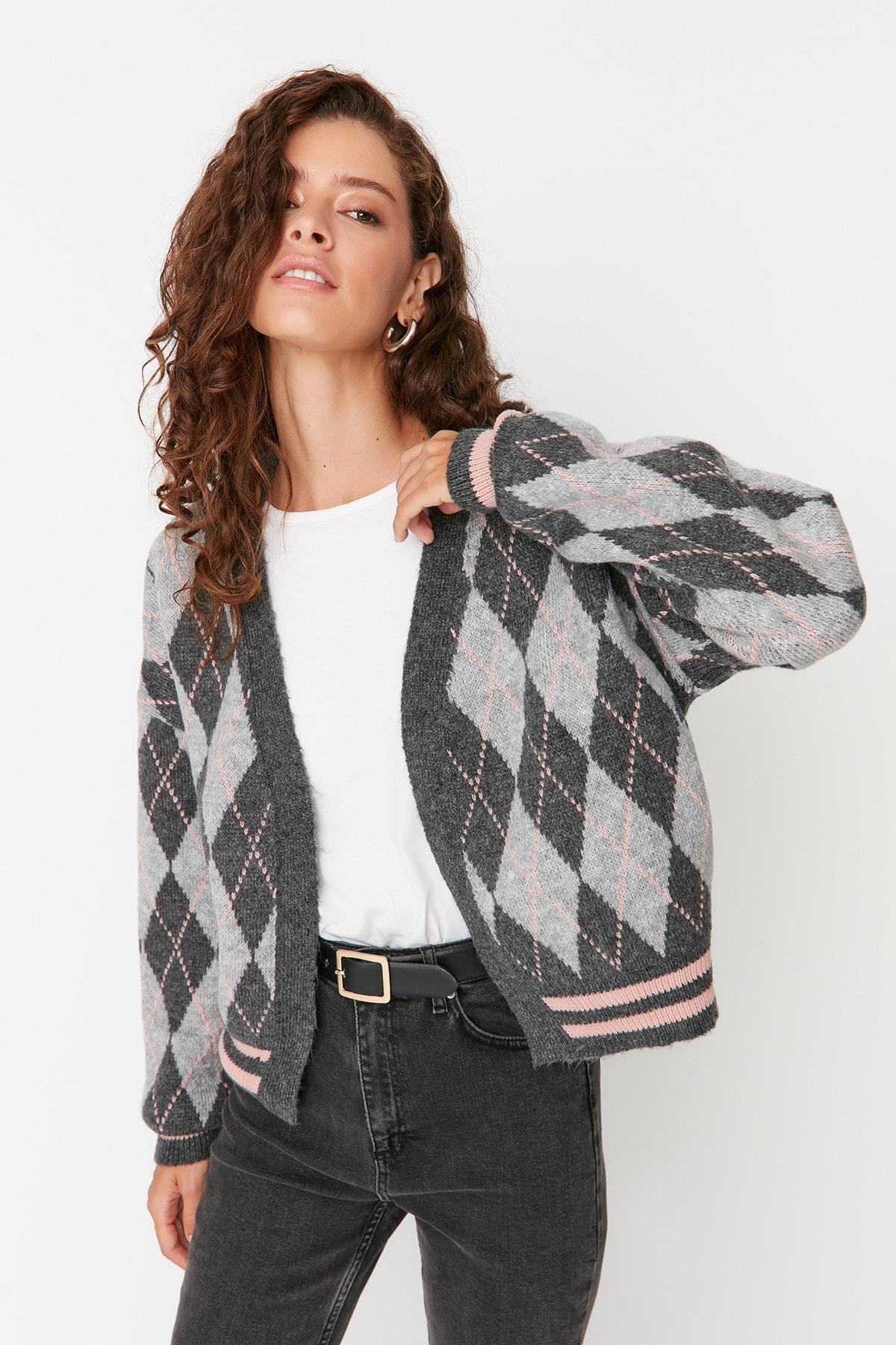 Trendyol - Gray Pattern Cardigan