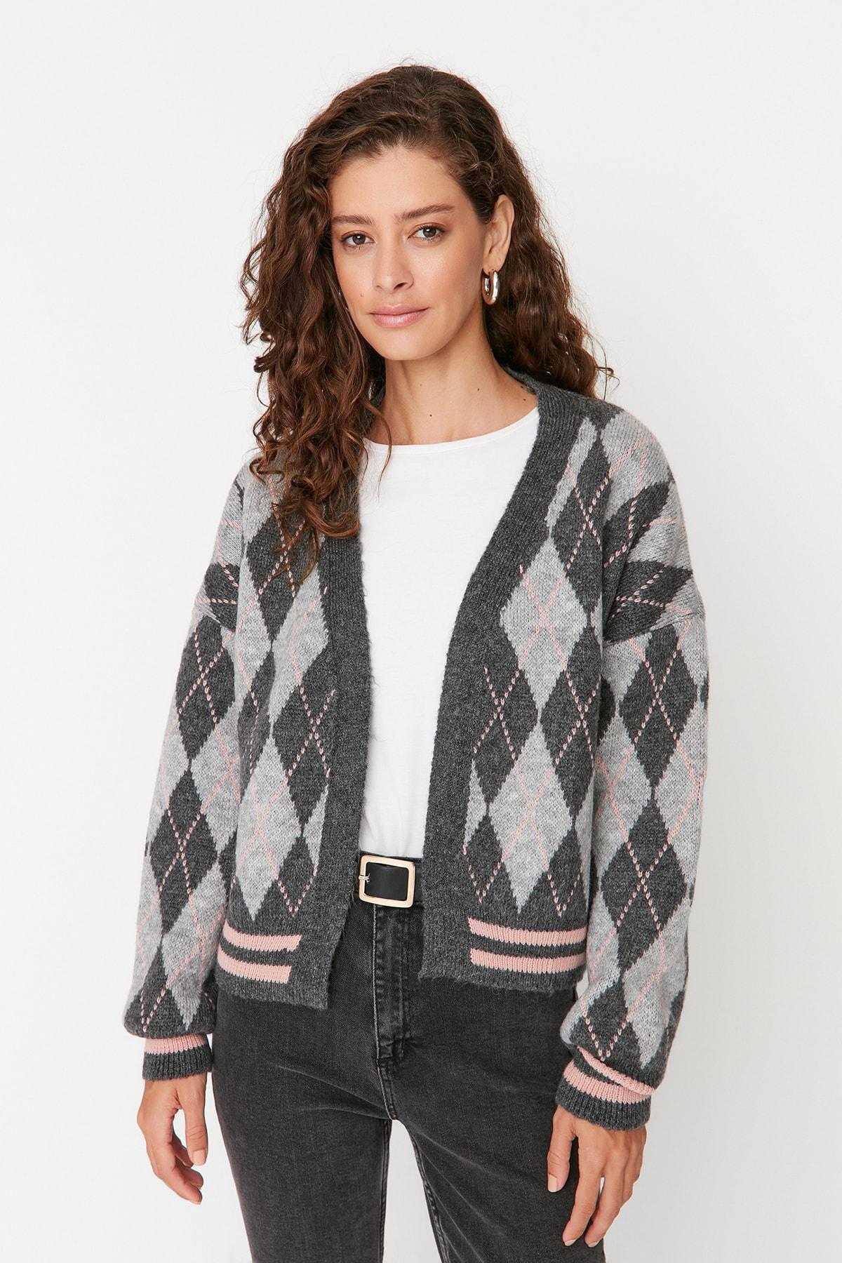 Trendyol - Gray Pattern Cardigan