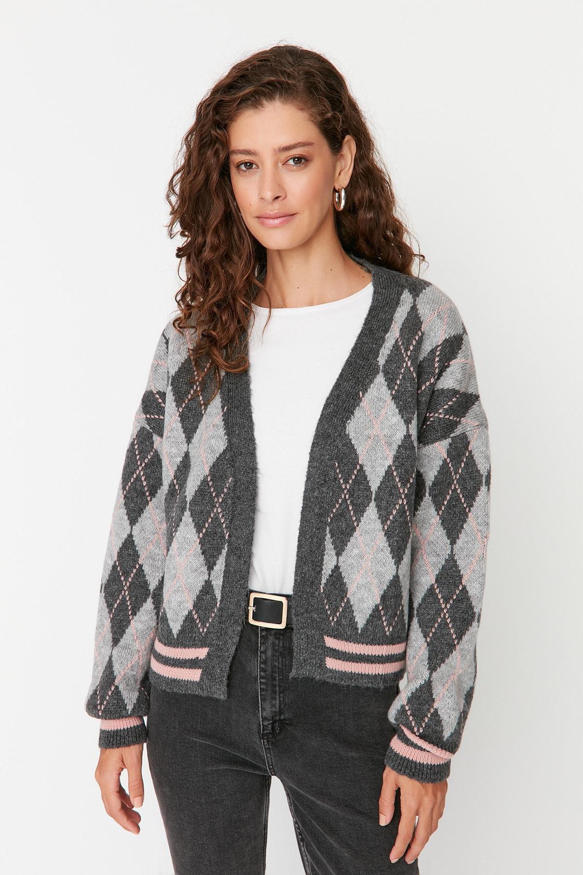 Gray Pattern Cardigan, , large image number 2