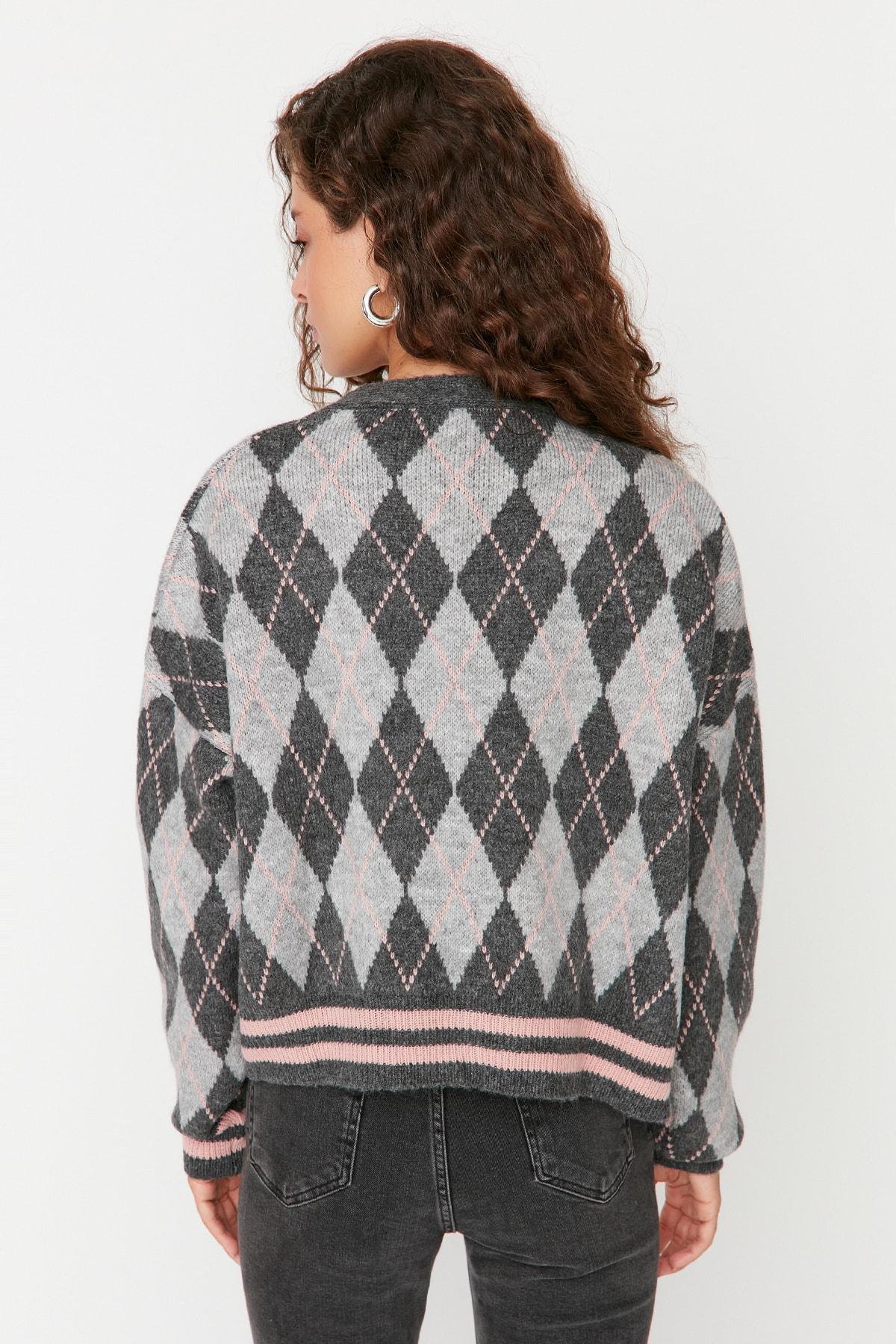 Gray Pattern Cardigan, , large image number 4
