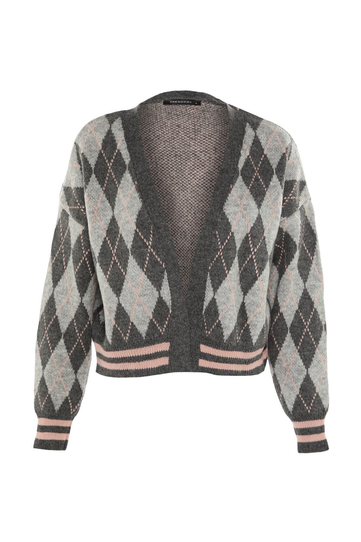 Gray Pattern Cardigan, , large image number 5