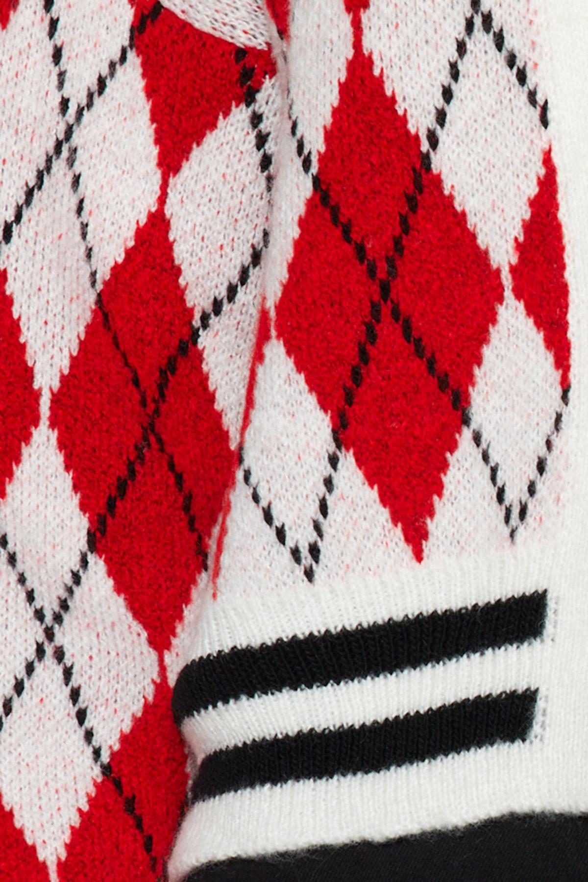 Red Patterned V-Neck Cardigan, , large image number 2