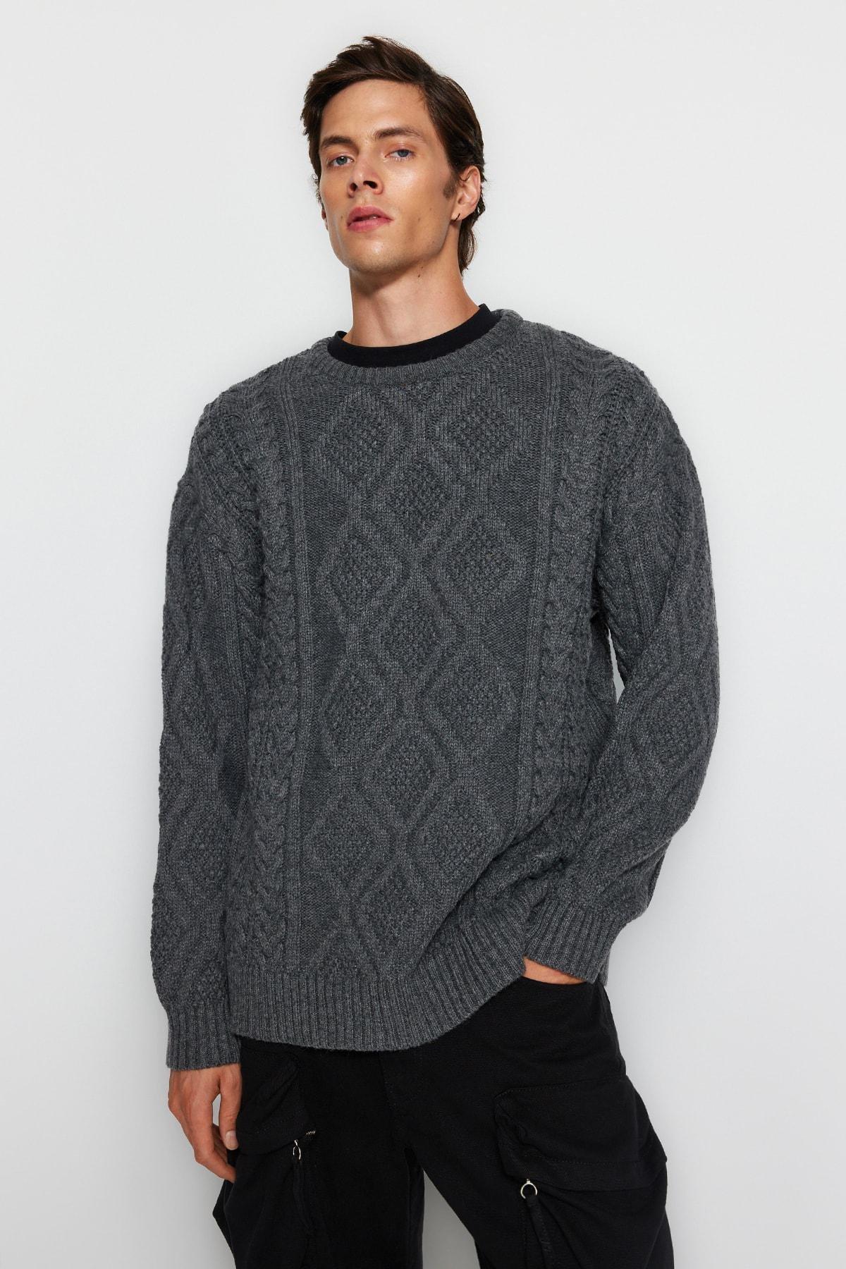 Trendyol - Grey Oversize Hair Knitted Sweater
