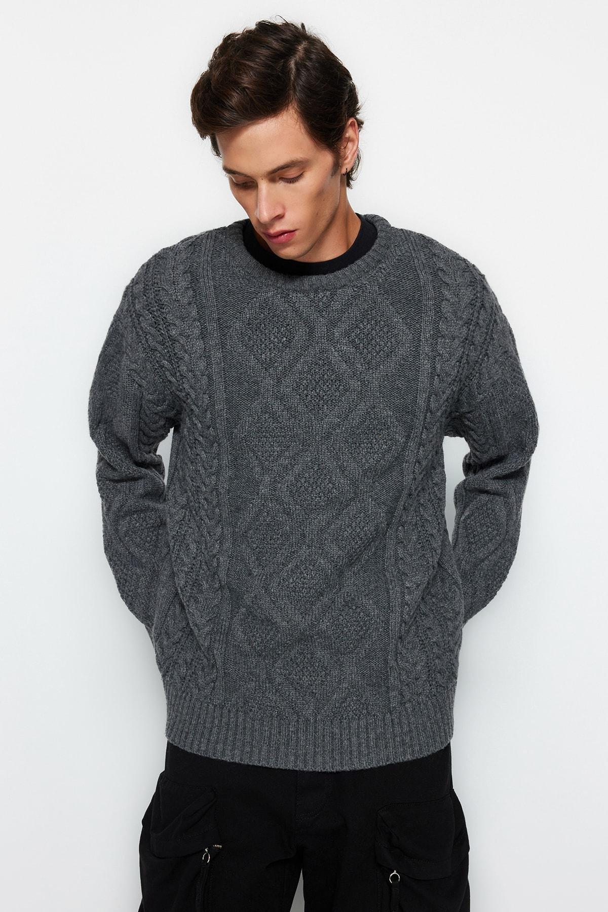 Trendyol - Grey Oversize Hair Knitted Sweater