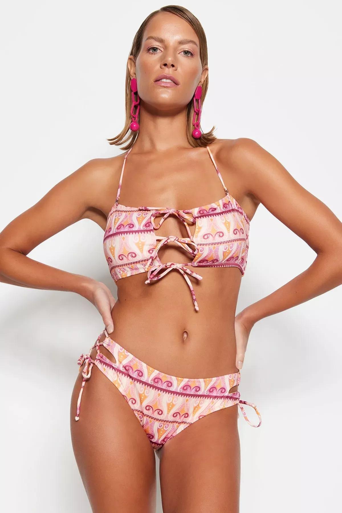 Multicolour Ethnic Pattern Bikini Bottom, Multicolor, medium