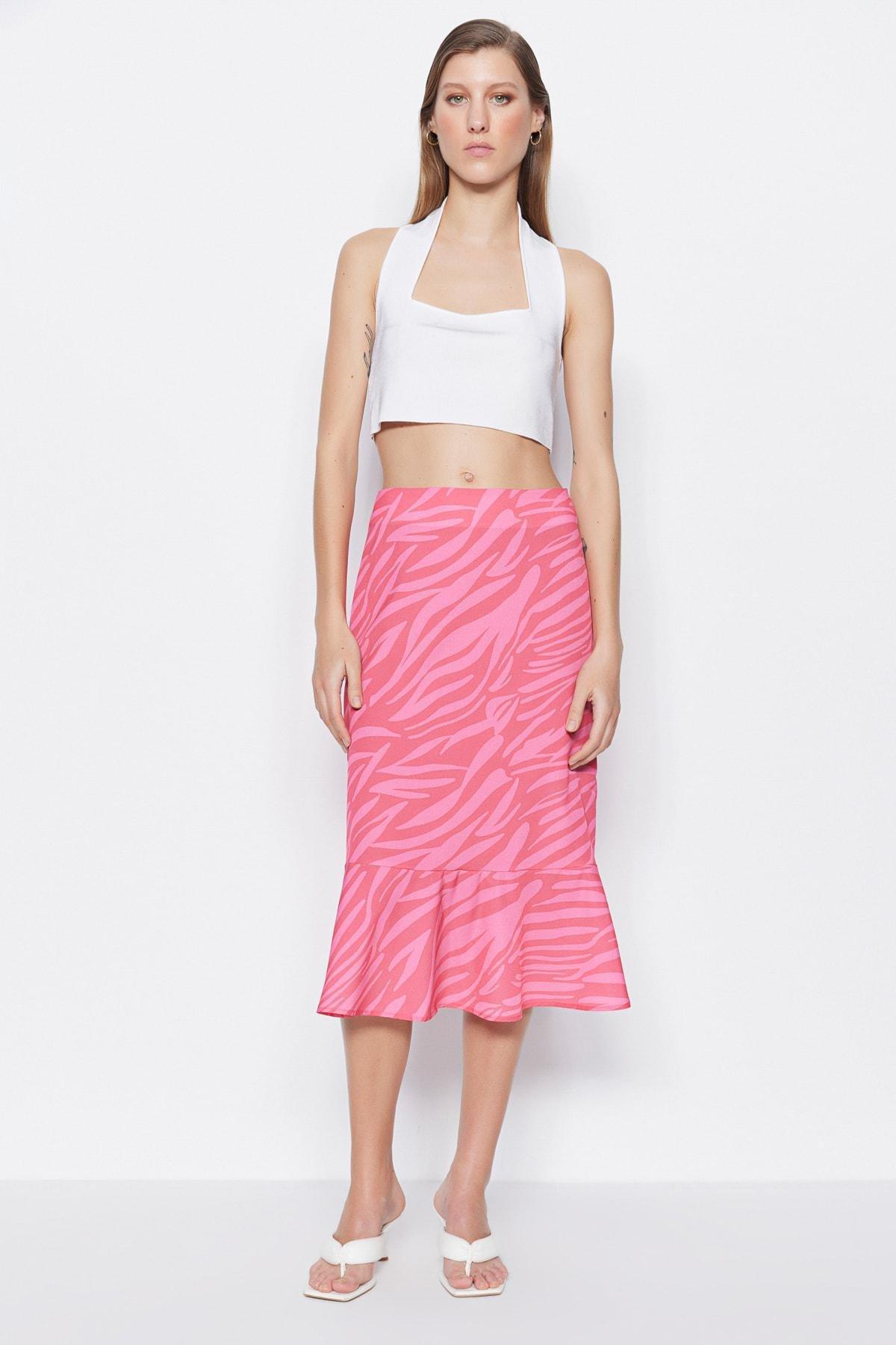 Pink Animal Print Midi Skirt, , large image number 0