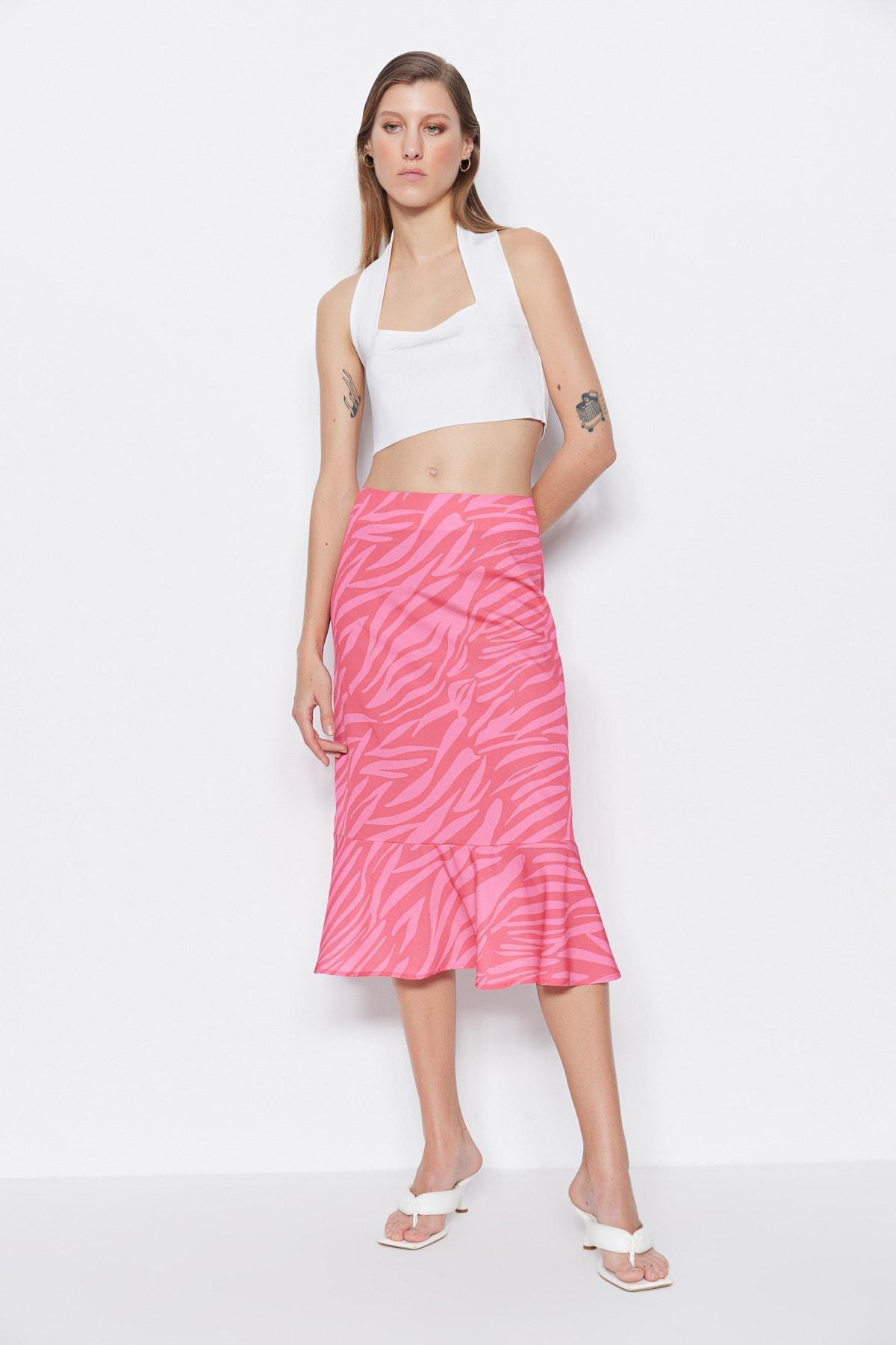 Pink animal 2025 print midi skirt