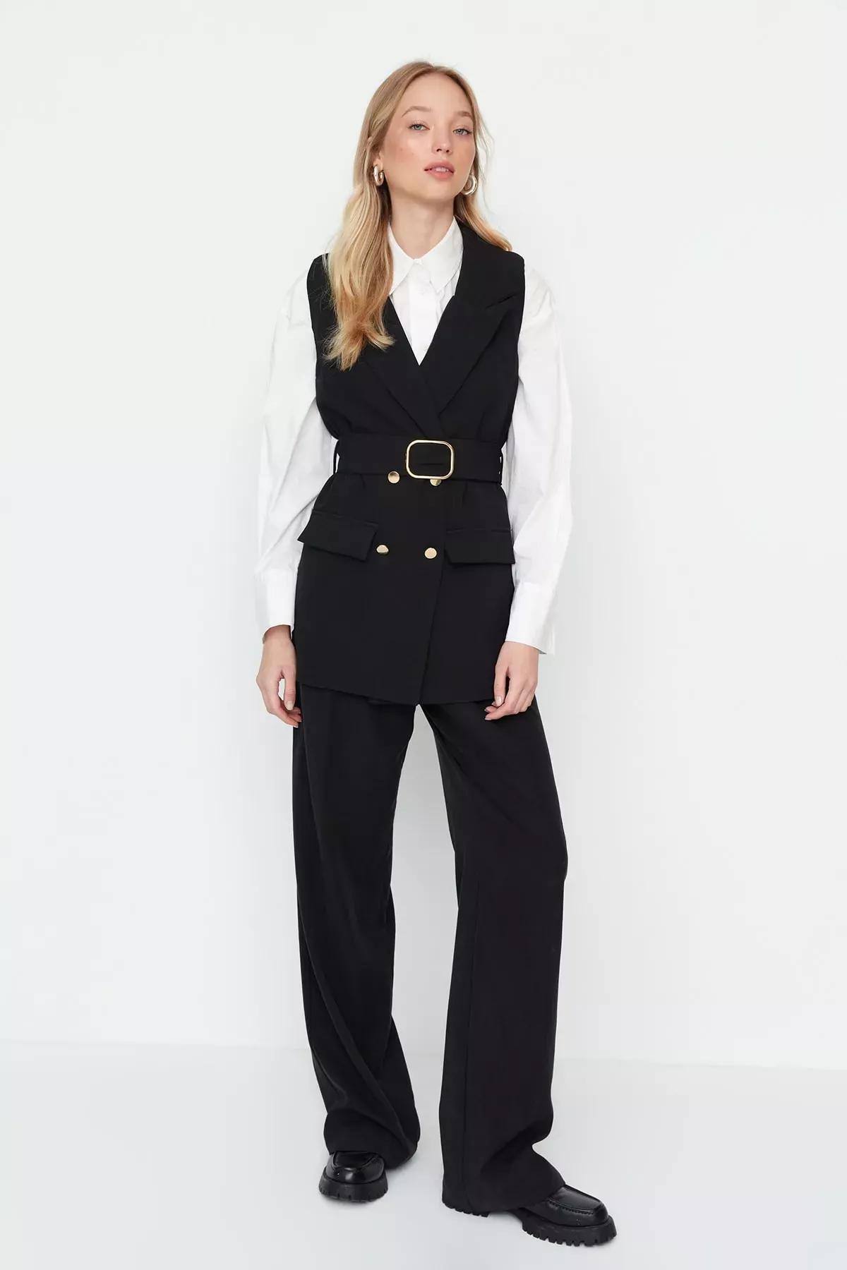 Lapel Collar Vest, Black, large image number 2