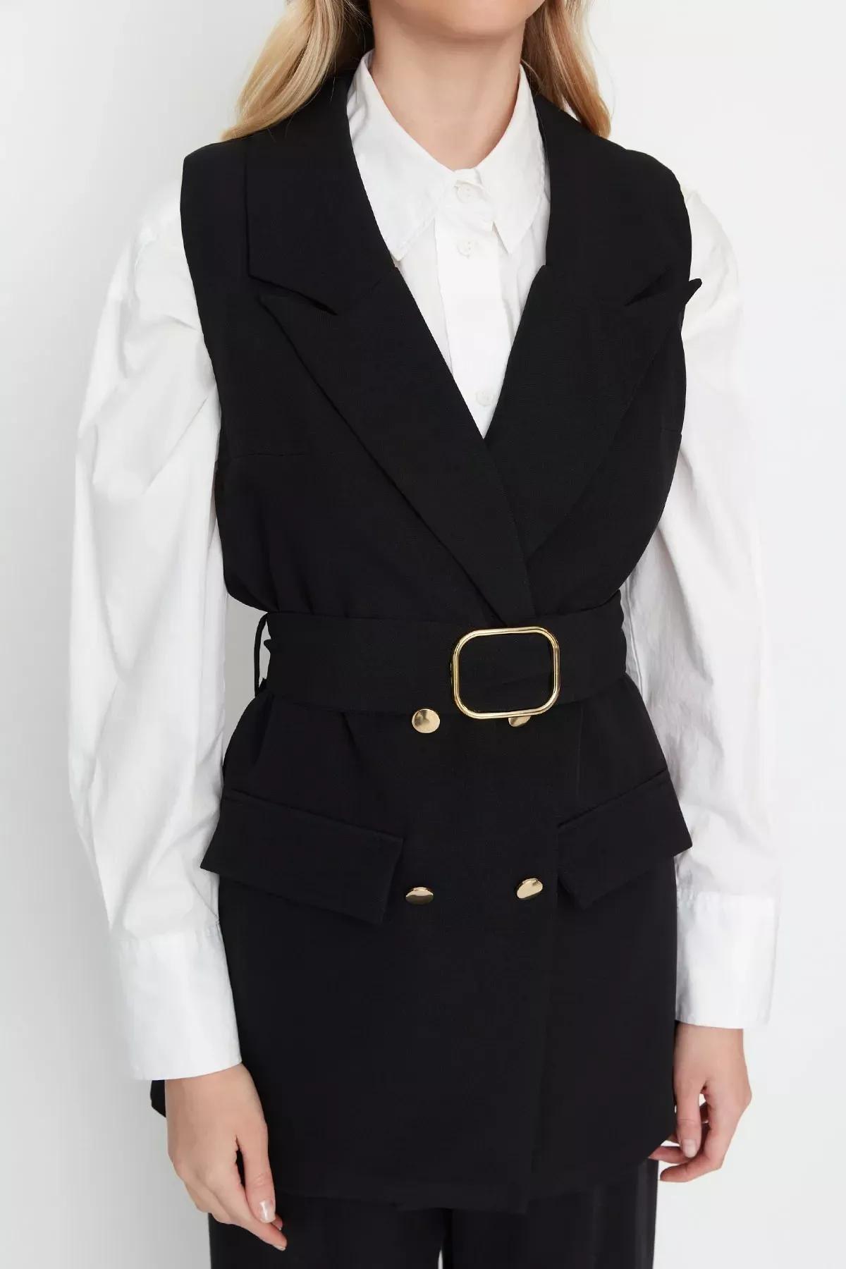Lapel Collar Vest, Black, large image number 3
