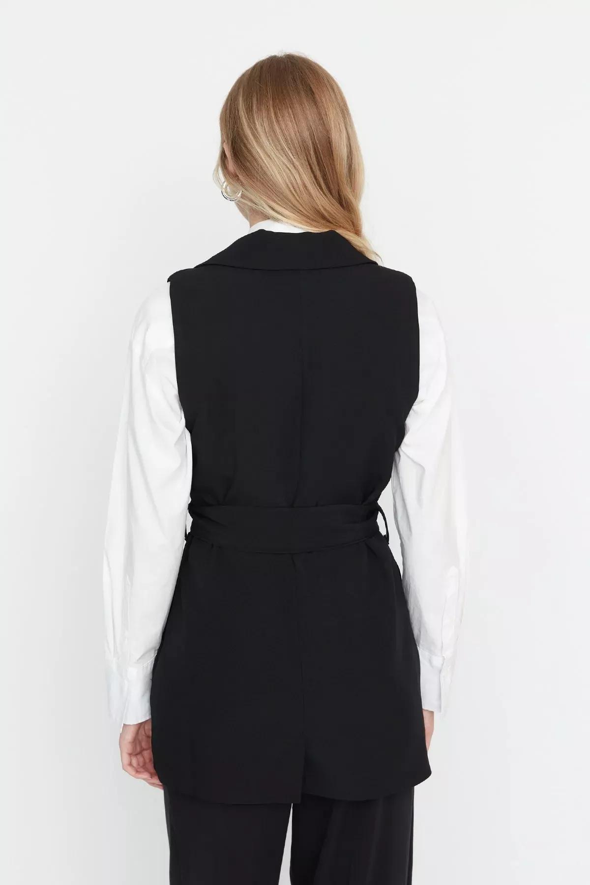 Lapel Collar Vest, Black, large image number 4