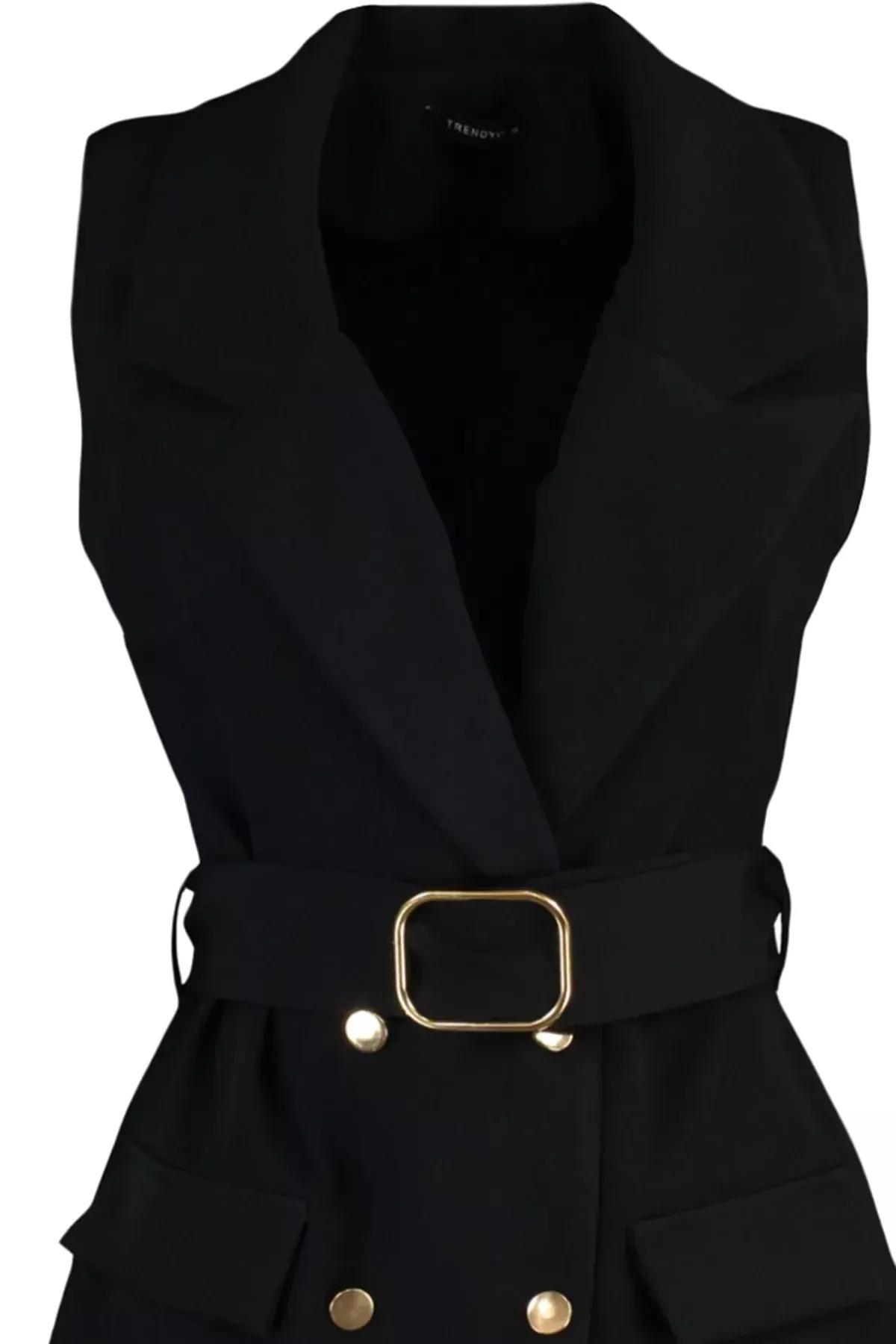 Lapel Collar Vest, Black, large image number 5