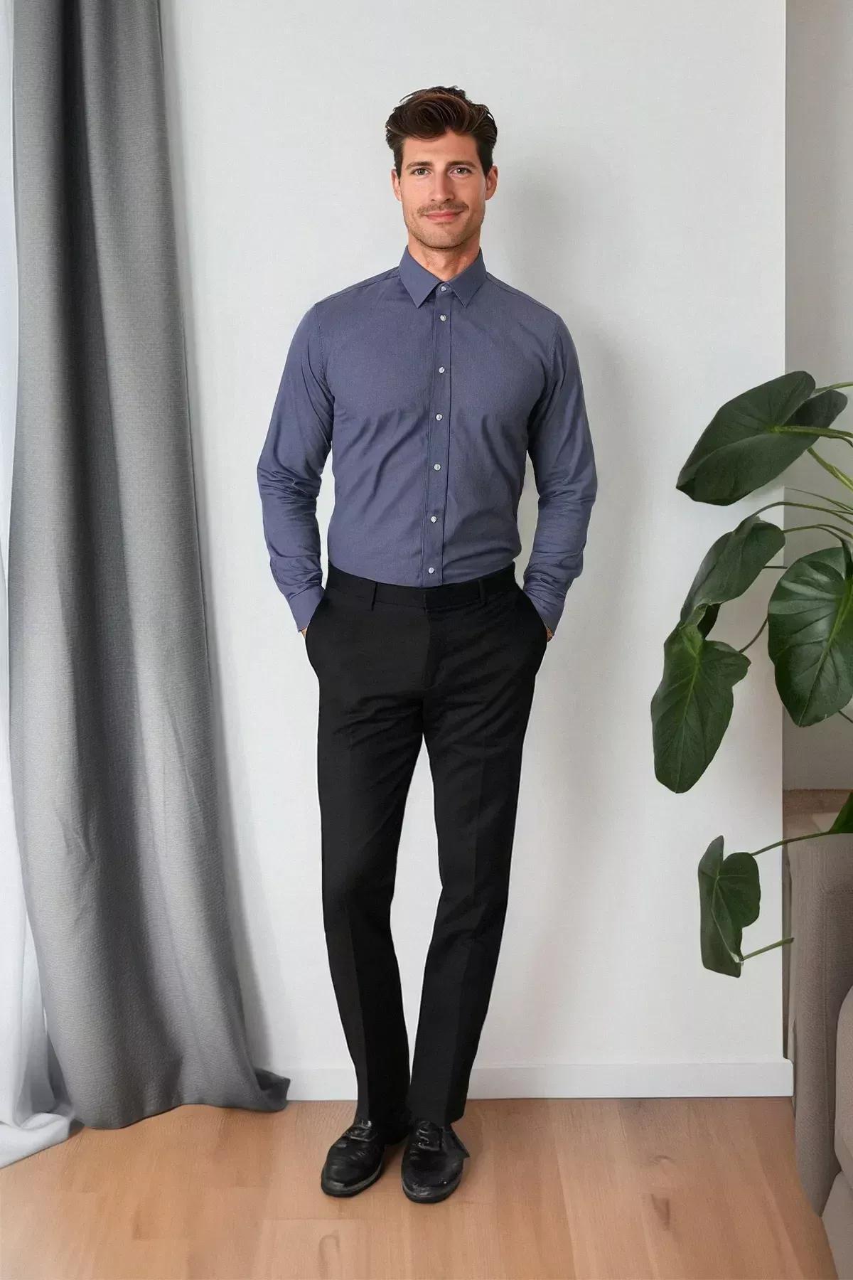 Black Slim Pants, Black, medium