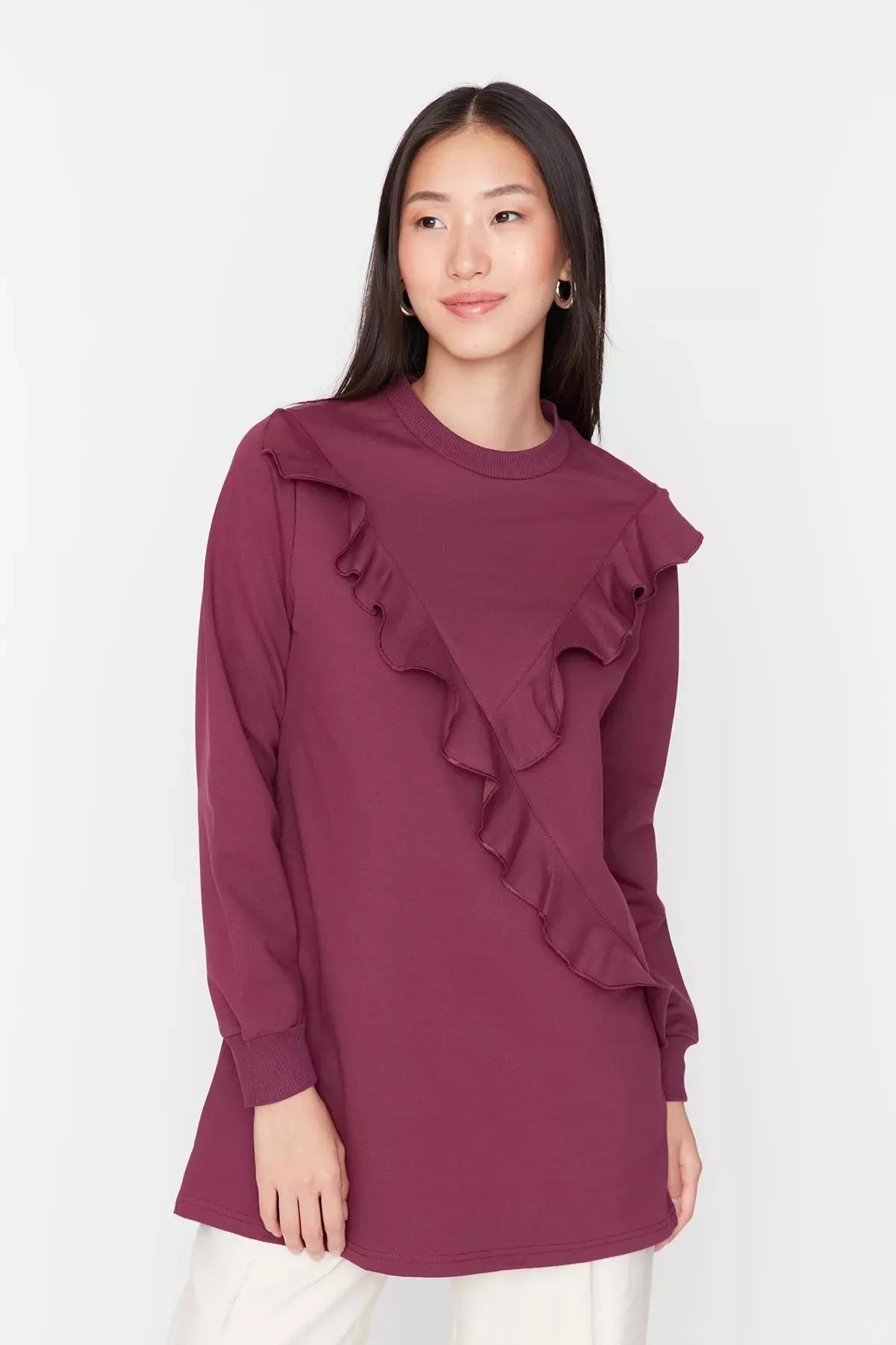 Purple Crew Neck Tunic, Purple, large image number 1