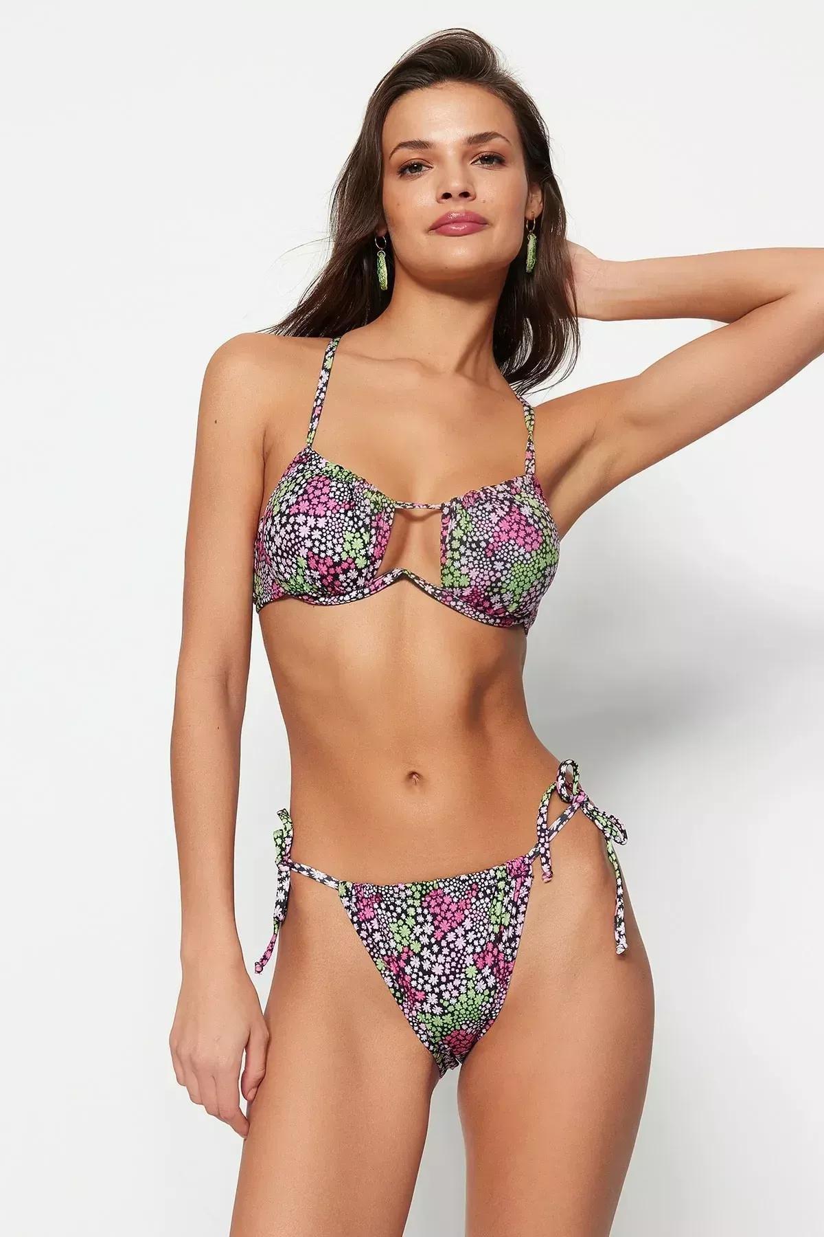 Multicolour Floral Bikini Bottom, Multicolor, medium