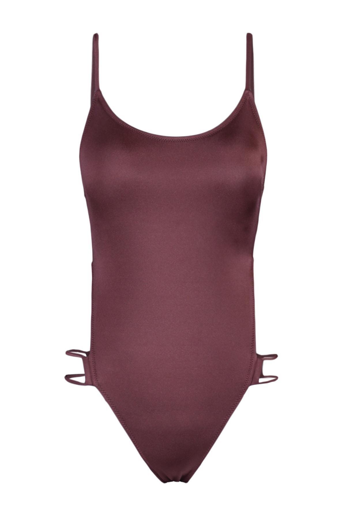 Brown Piping High Leg Swimsuit, , large image number 6