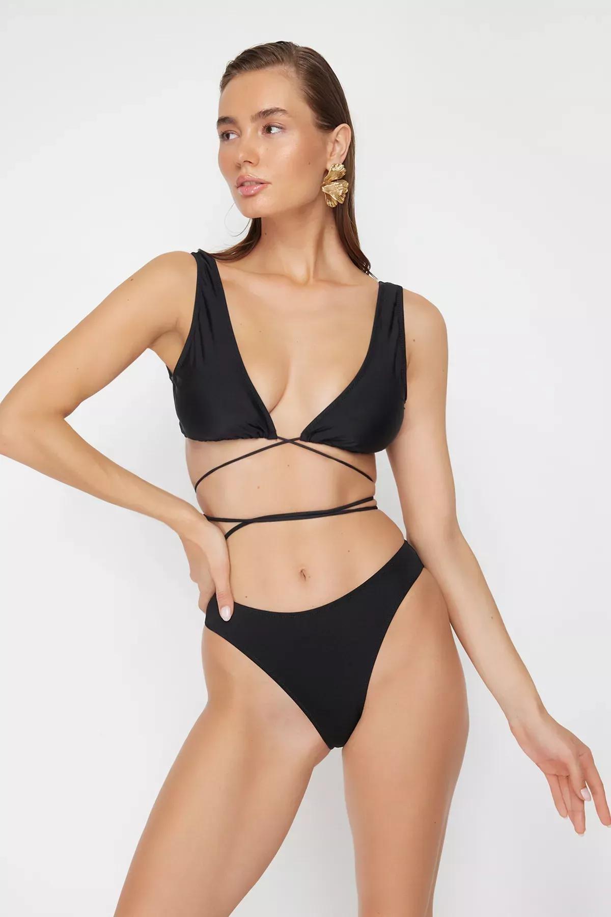 Black Plain Bikini Bottom, Black, medium