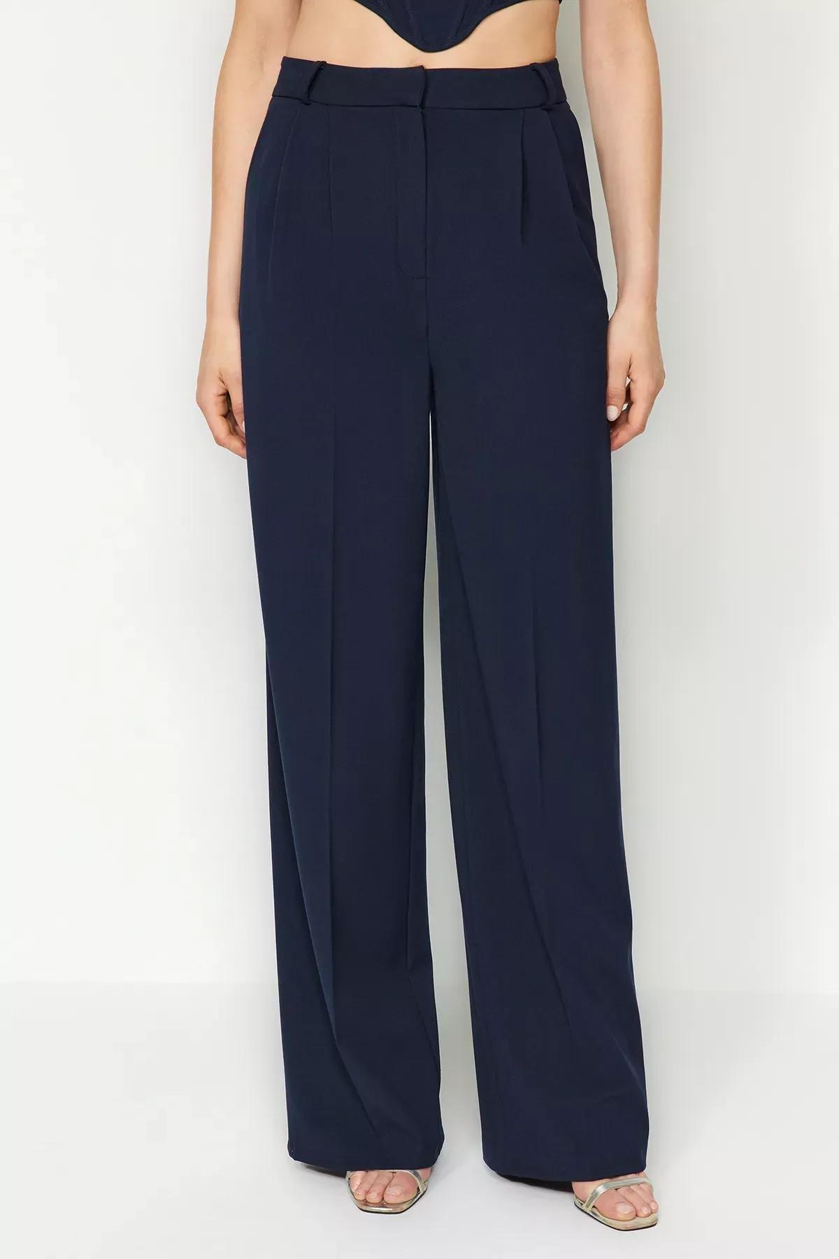 Navy Wide Leg Trousers, Navy blue, large image number 3