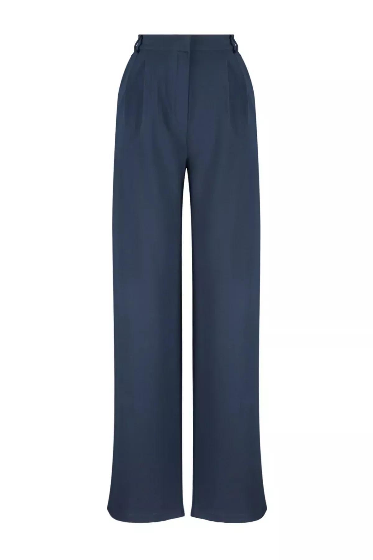 Navy Wide Leg Trousers, Navy blue, large image number 5