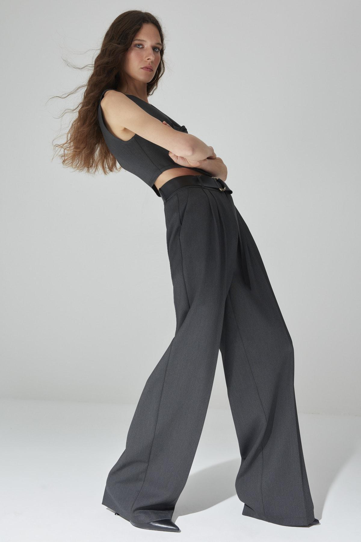 Grey Wide Leg Pants, , large image number 0