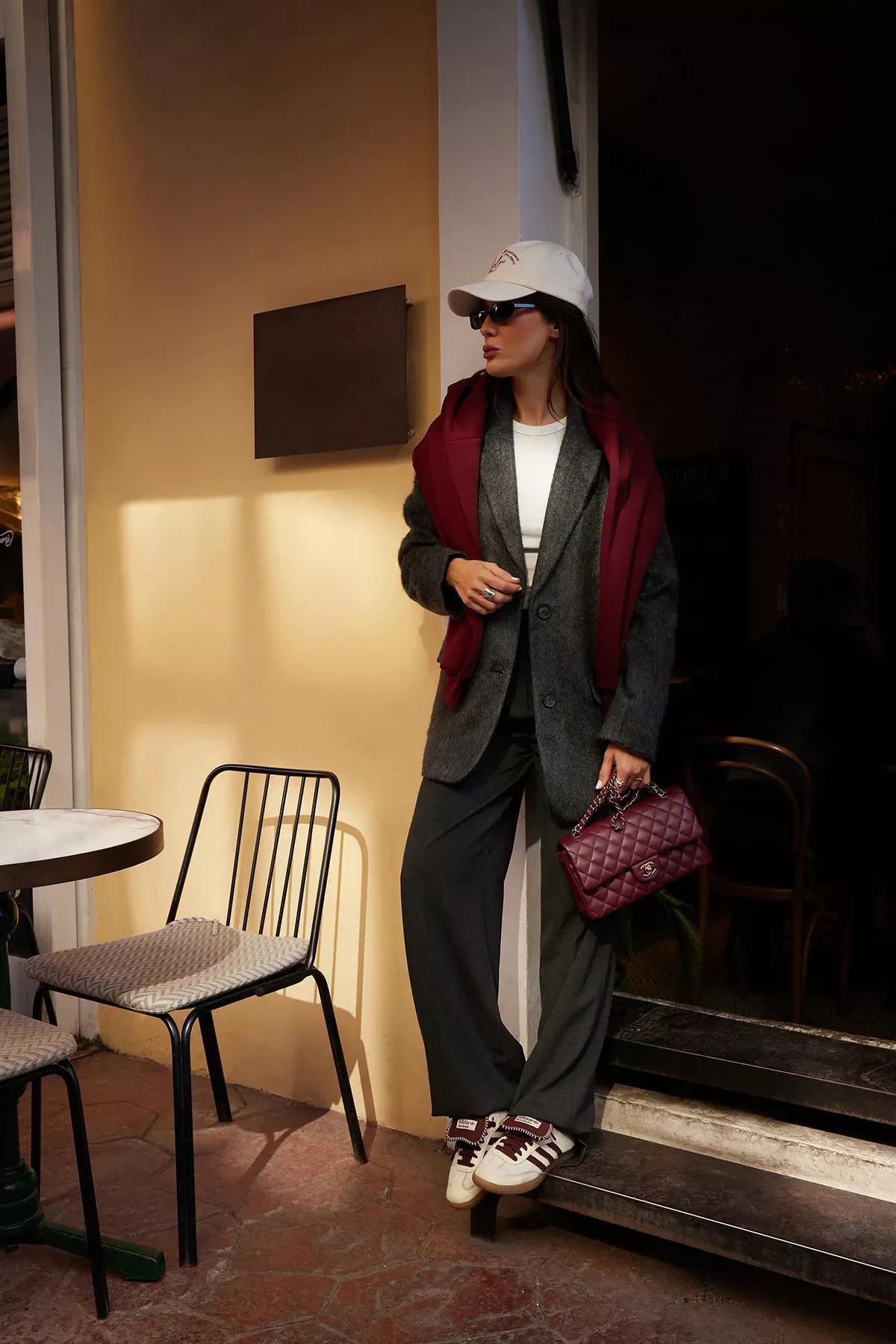 Grey Wide Leg Pants, Gray, large image number 0