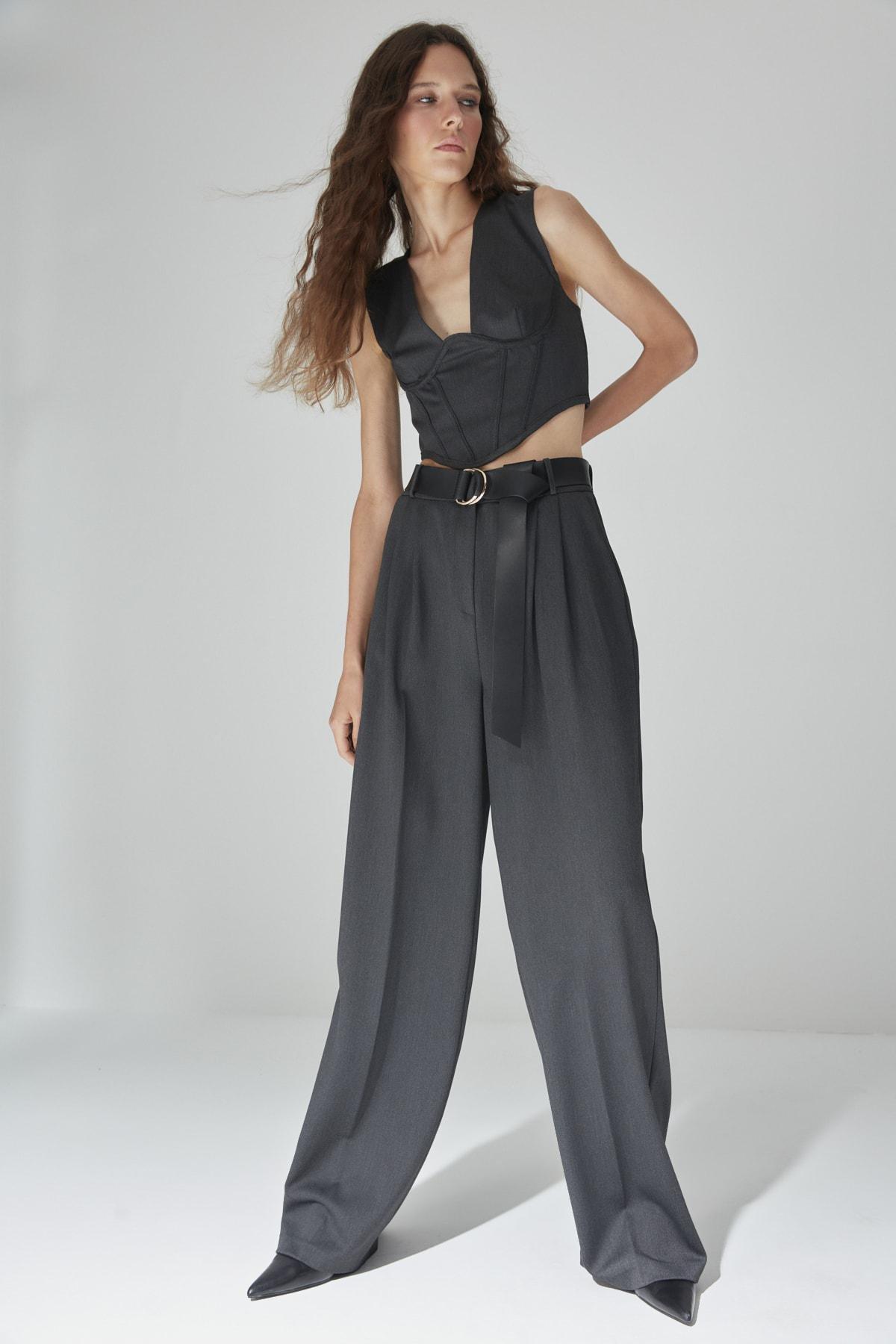 Grey Wide Leg Pants, , large image number 1